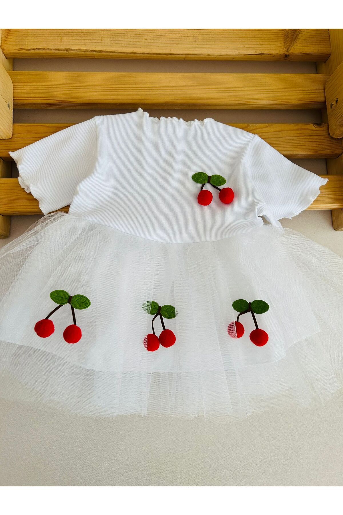 eymwes Kirazlı Bebek Çocuk Elbise Doğumgünü Bayram Babyshower Elbisesi