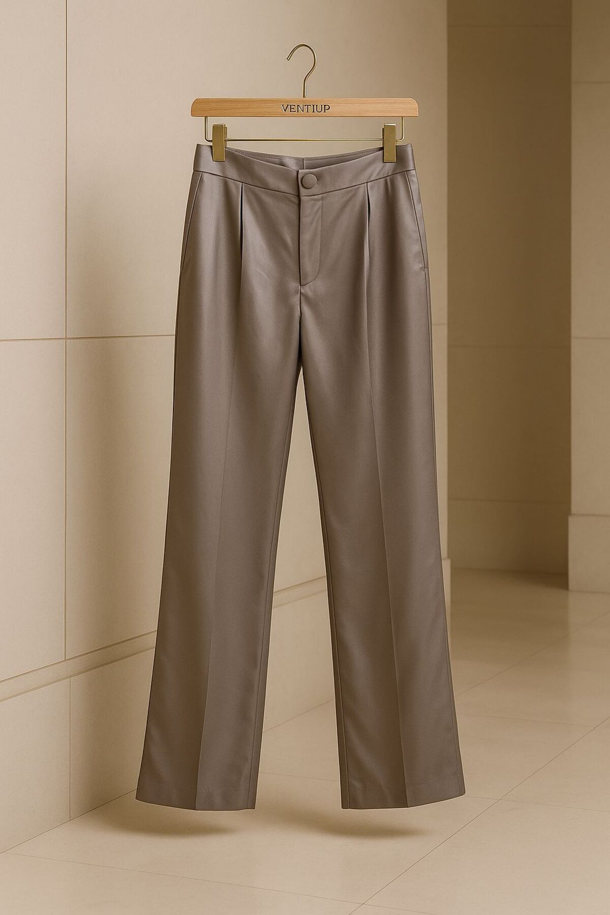 VENTİUP Saten Geniş Paça Pantolon - Vizon