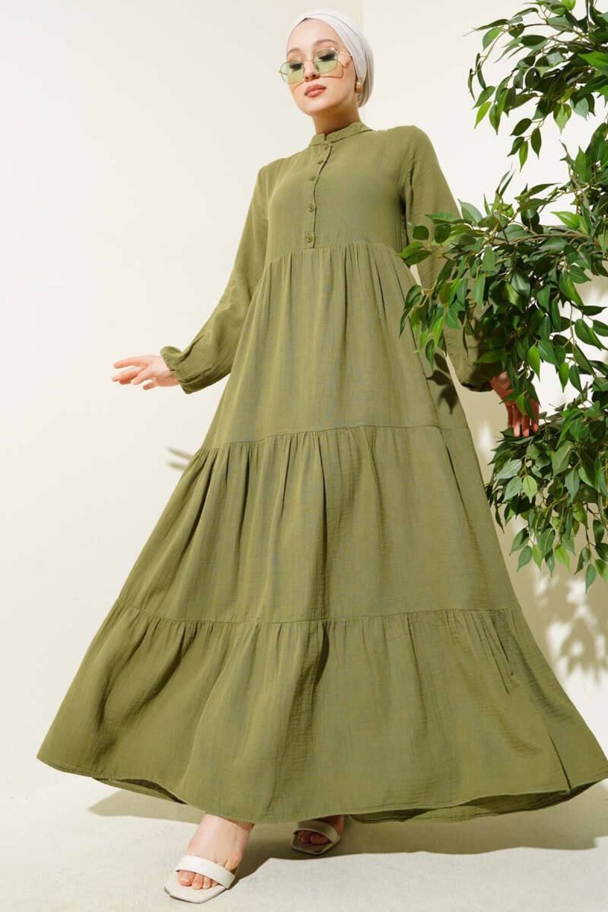 Afili butik ÖN DÜĞMELİ HAKİM YAKALİ ELBİSE