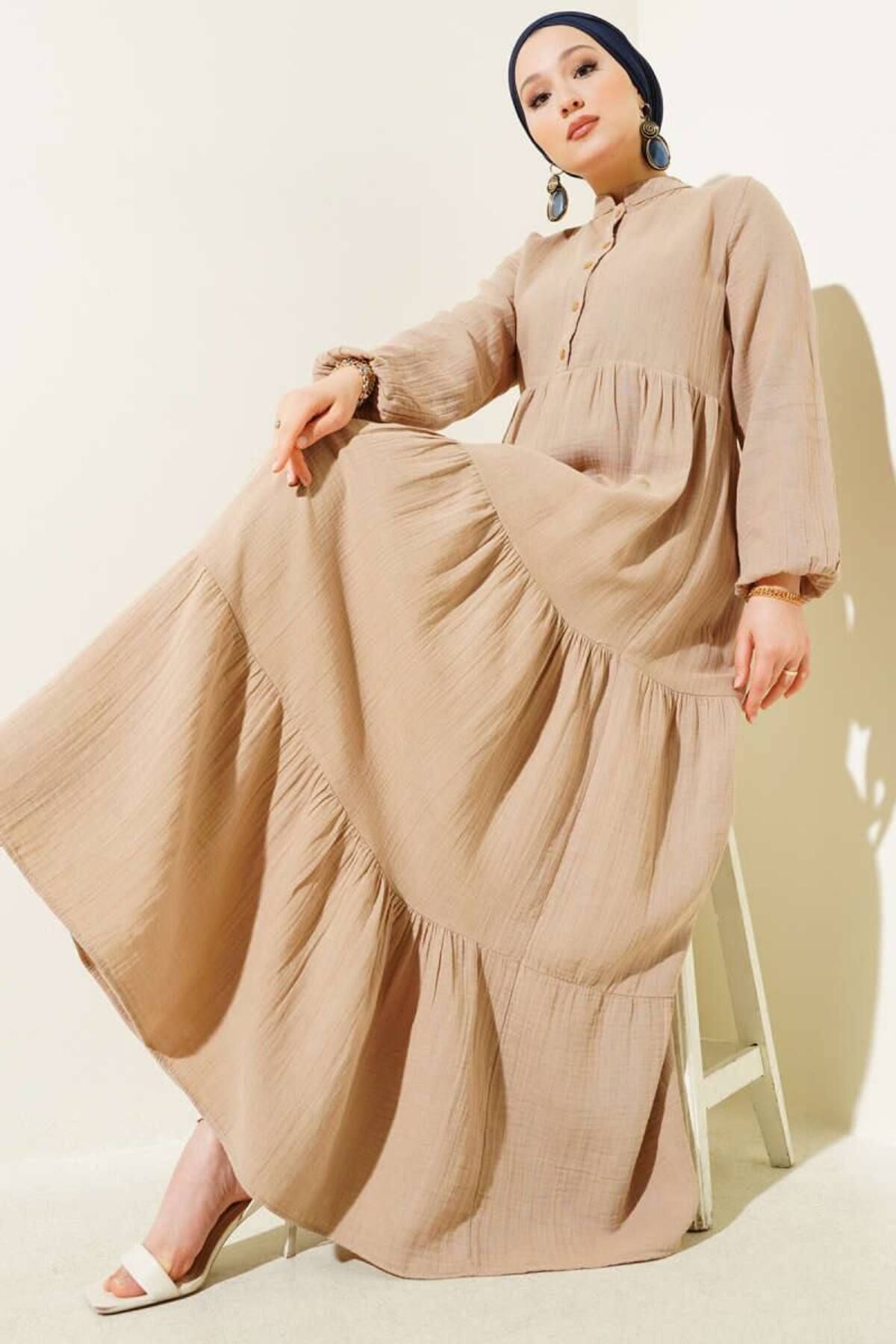 Afili butik ÖN DÜĞMELİ HAKİM YAKALİ ELBİSE