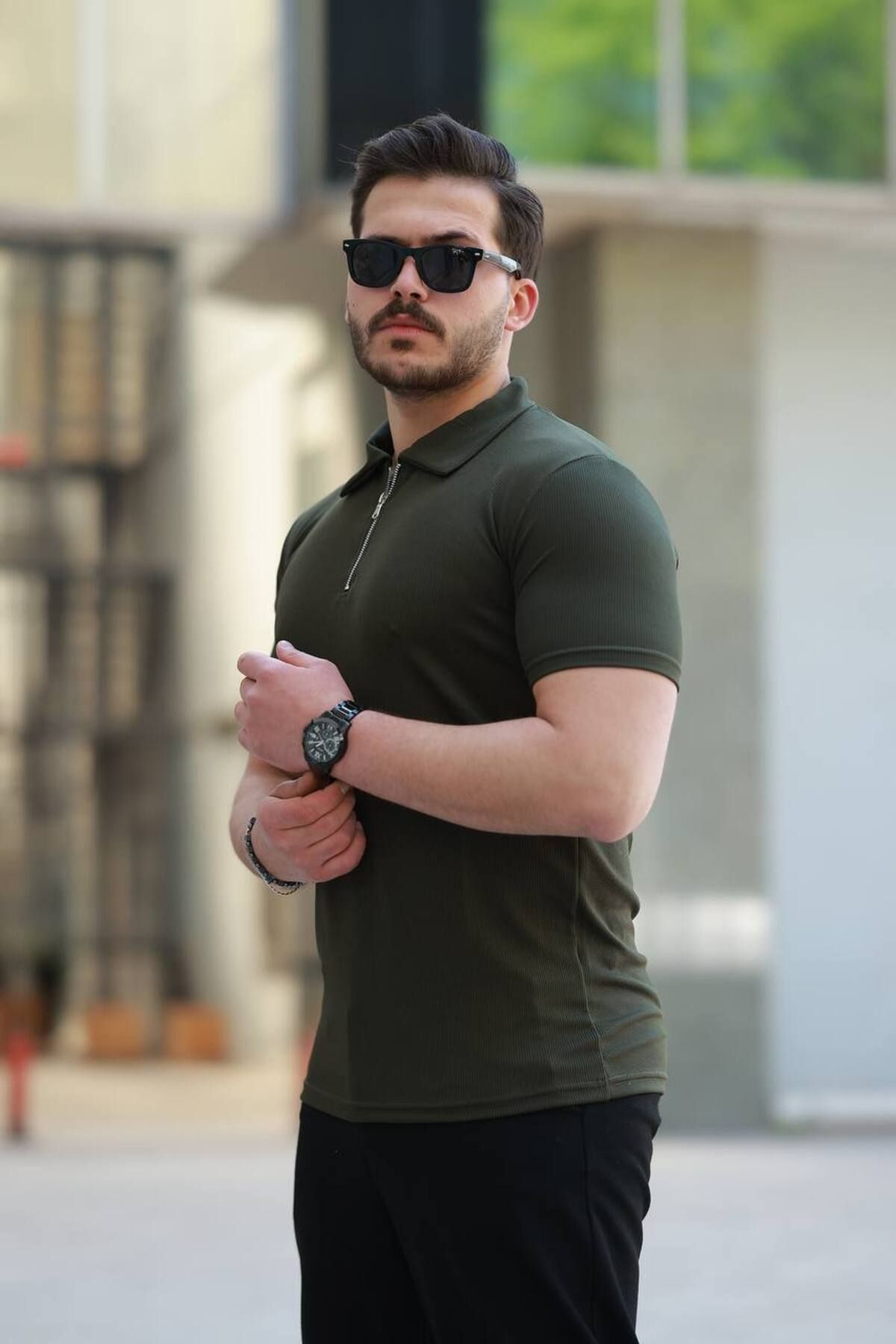 YUNED Fitilli Yarım Fermuarlı Polo Yaka Tişhört