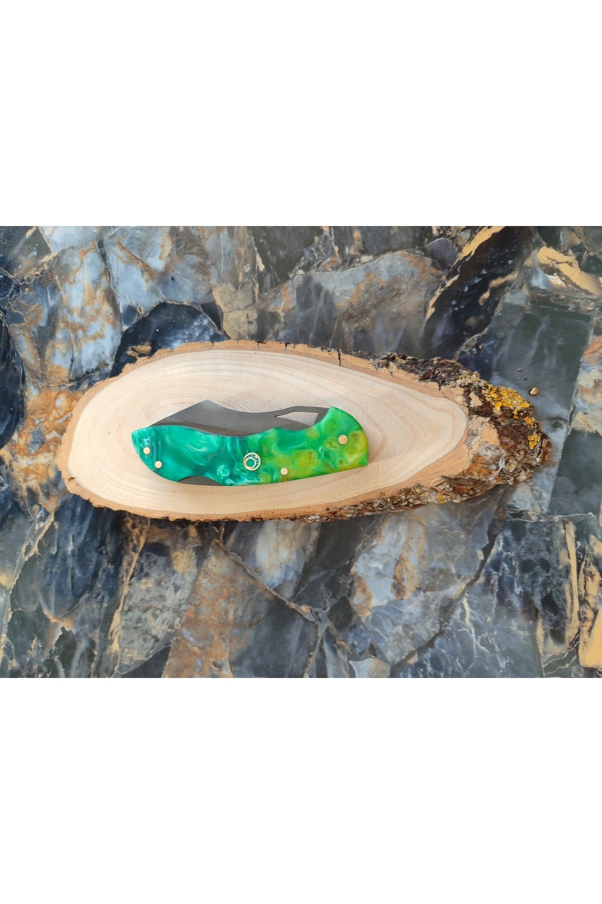 empressnaturalstone N690 Epoksi Çakı – 22 cm, Yeşil Sarı Kabze - Hediyelik koleksiyonluk çok amaçlı