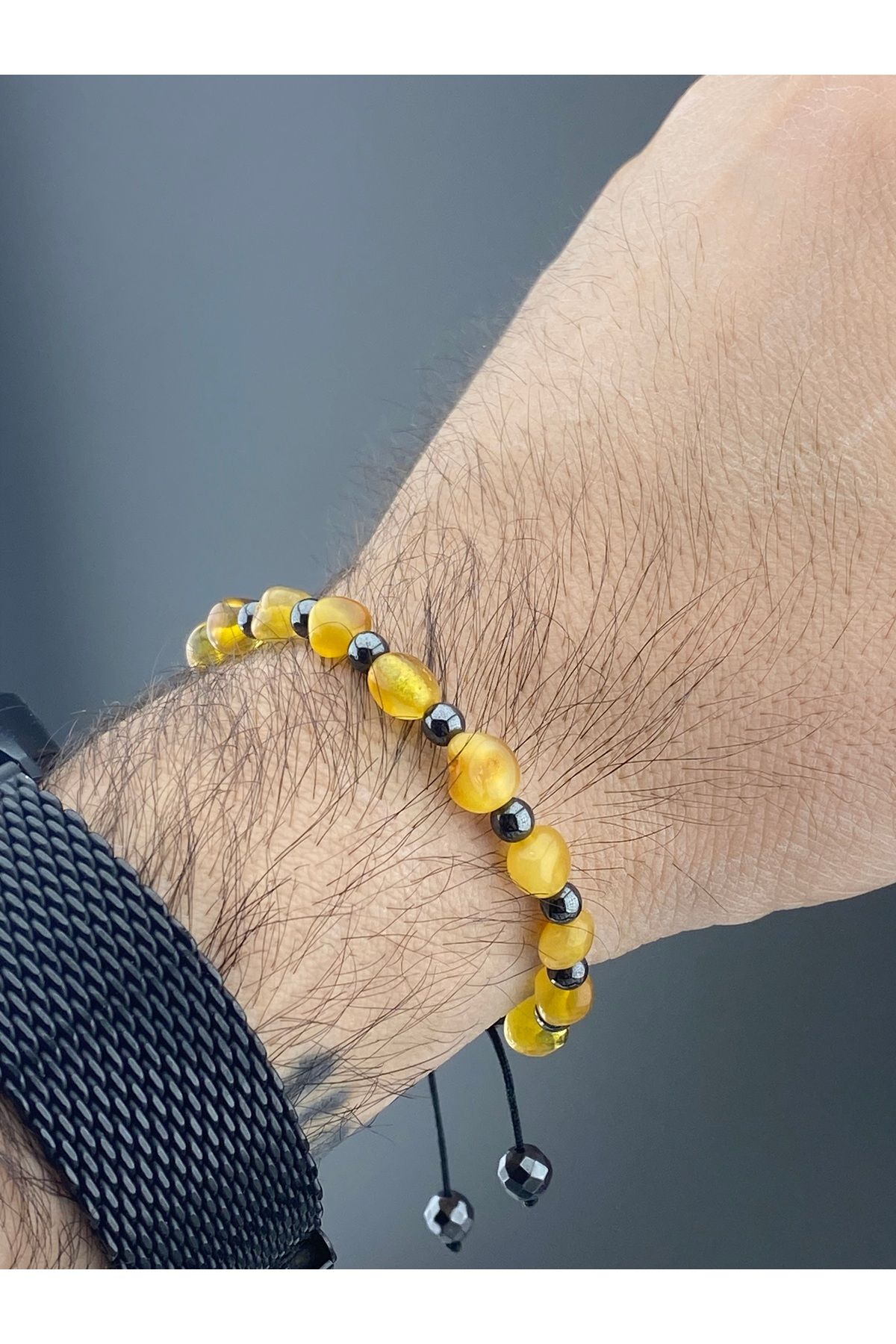 eniyiaksesuar Ukrayna Kaya Damla Kehribar Ayarlanabilir Yetişkin Bileklik