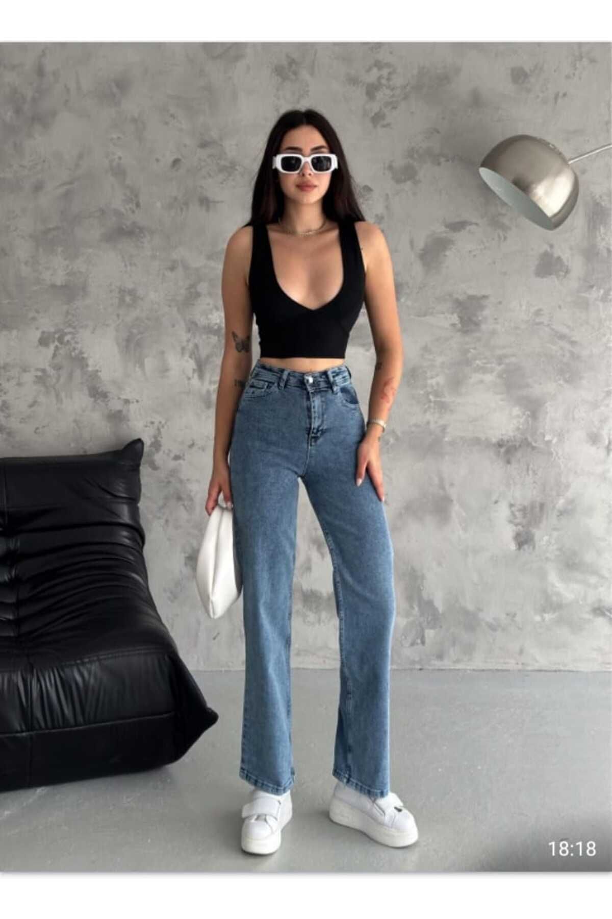 MODA likralı denim kumaş palazzo pantolon