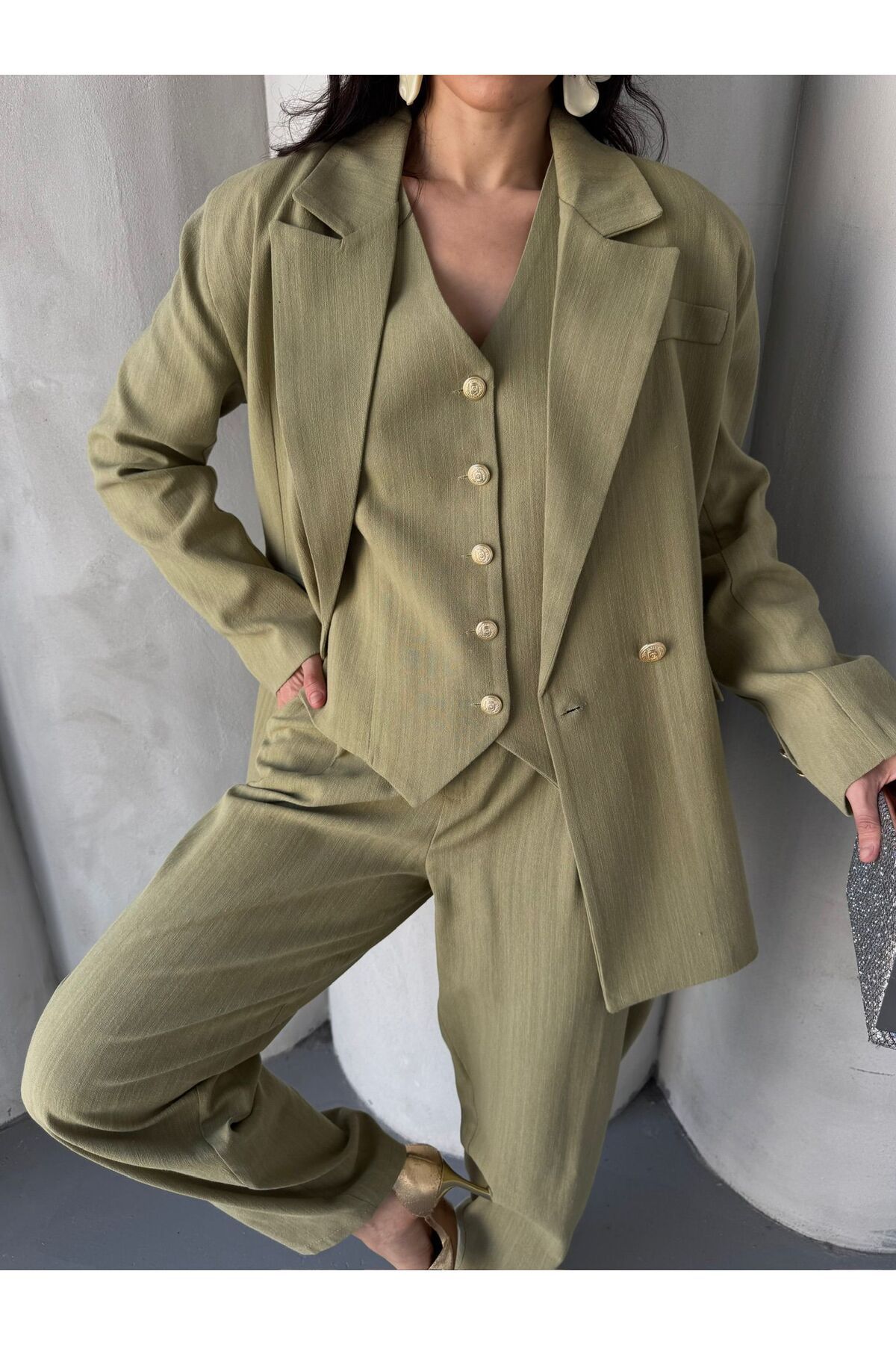 Zaya Collection Keten Kumaş Yelek Pantolon Ceket Takım Elbise