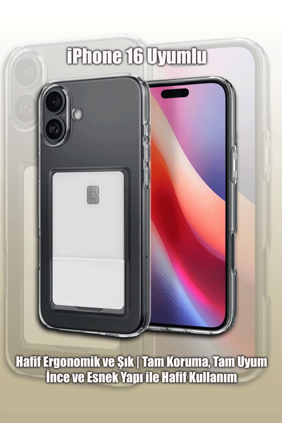 mobrika iPhone 16 Uyumlu Şeffaf Kartlıklı Telefon Kılıfı