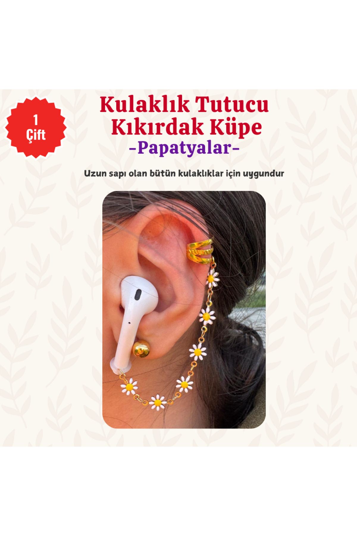 MUTLUYÜZ Hediyelik, Kulaklık Tutucu Kıkırdak Küpe - Papatya - Bluetooth Kulaklık Aksesuar , Airpods