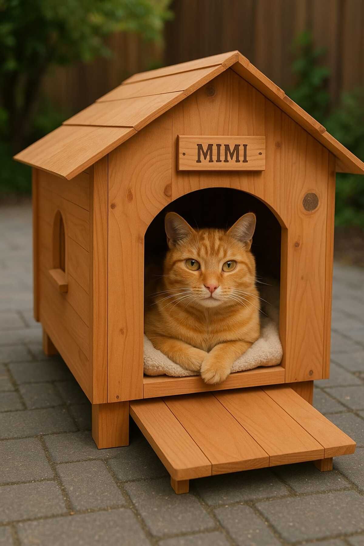 oktakont kedi evi kayın ahşap