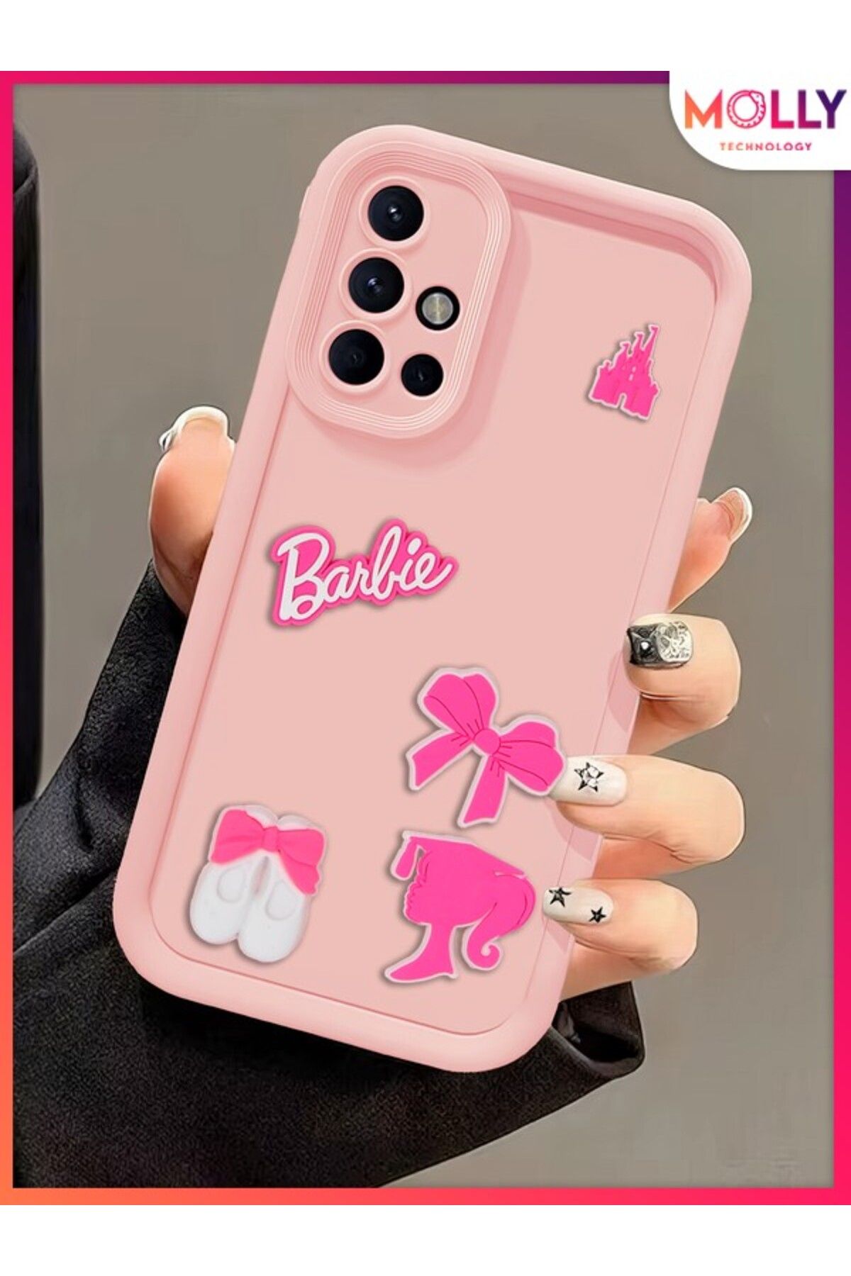 Molly Samsung Galaxy A71 İçin Kum Pembesi Kenarları Kalın 3d Kabartmalı Cute Girl Silikon Kılıf