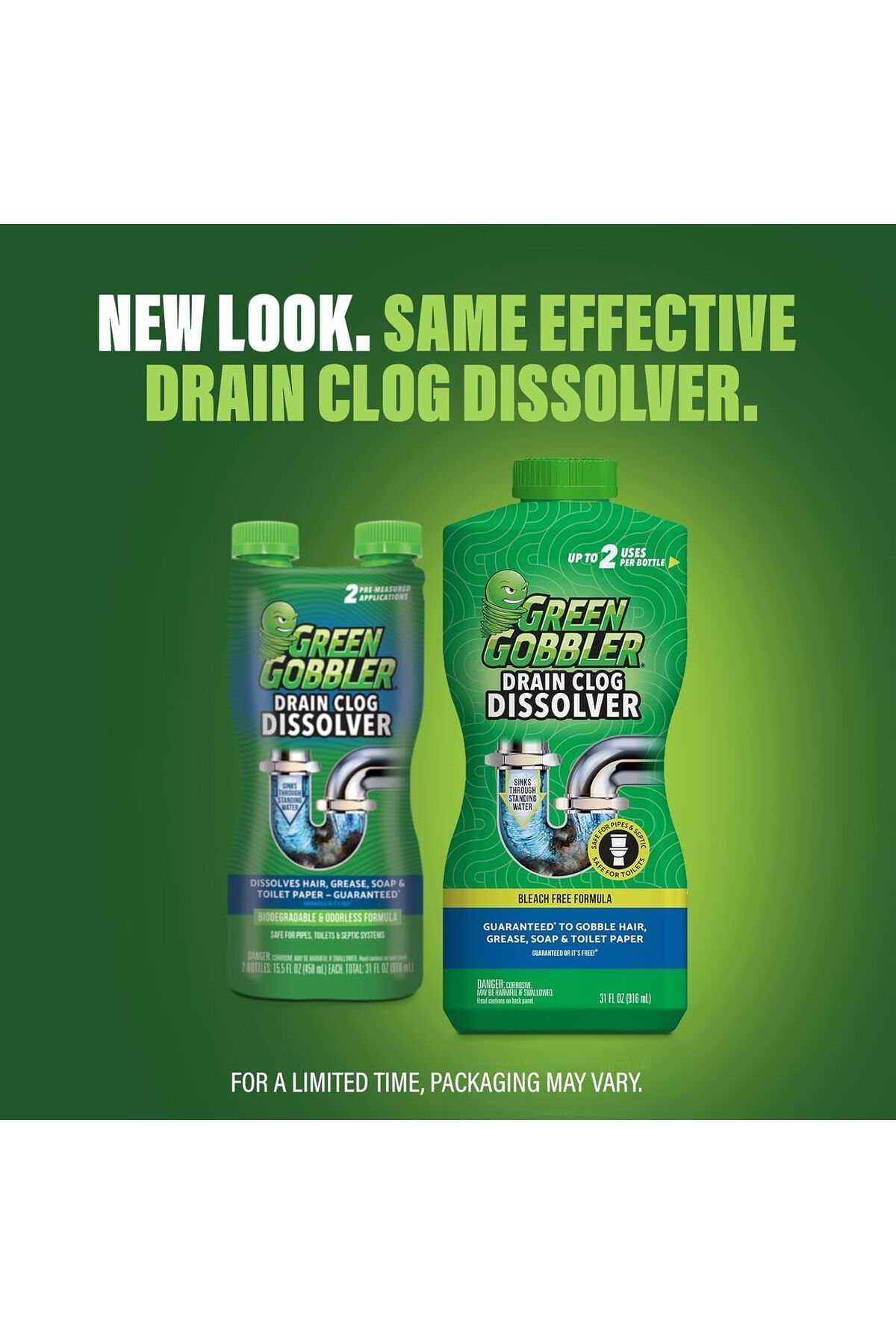 Green Gobbler-Green Gobbler Drain Clog Dissolver, Drain Opener-Cleaner, Toilet Clog Remover, 31 oz 3