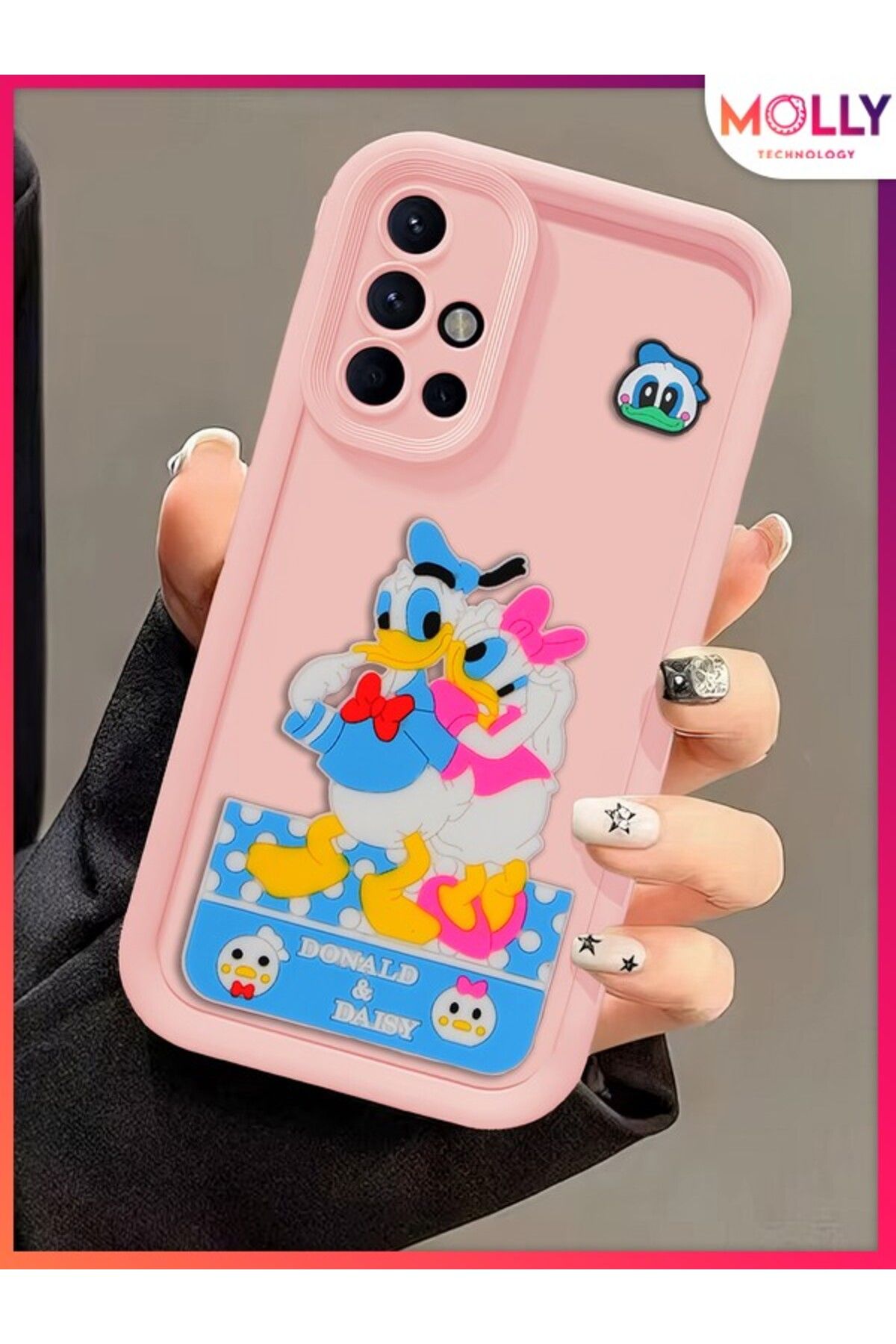 Molly Samsung Galaxy A71 İçin Kum Pembesi Kenarları Kalın 3d Kabartmalı Donald Daisy Silikon Kılıf