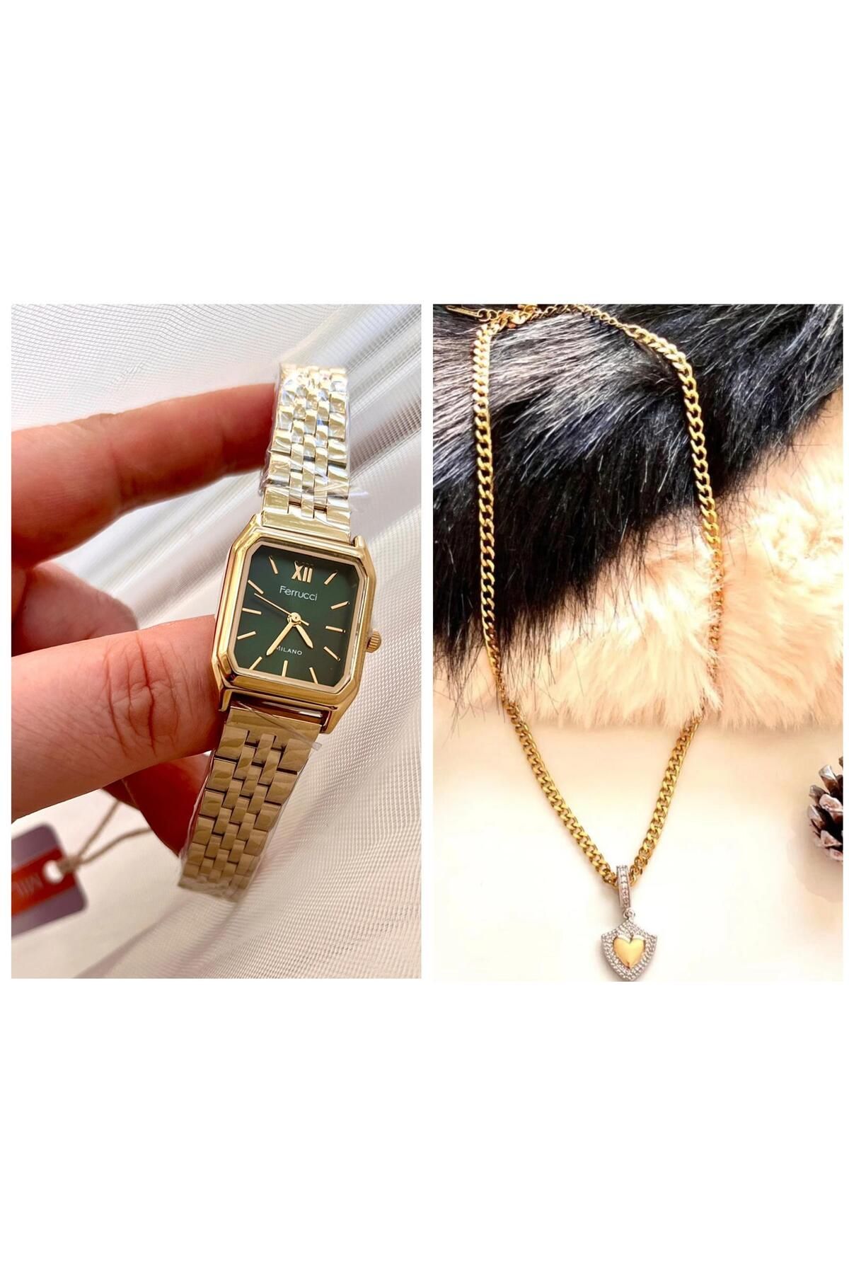 Ferrucci Milano Minimal Kare Kadran Çelik Kadın Kol Saati+Çelik Kolye Hediyeli