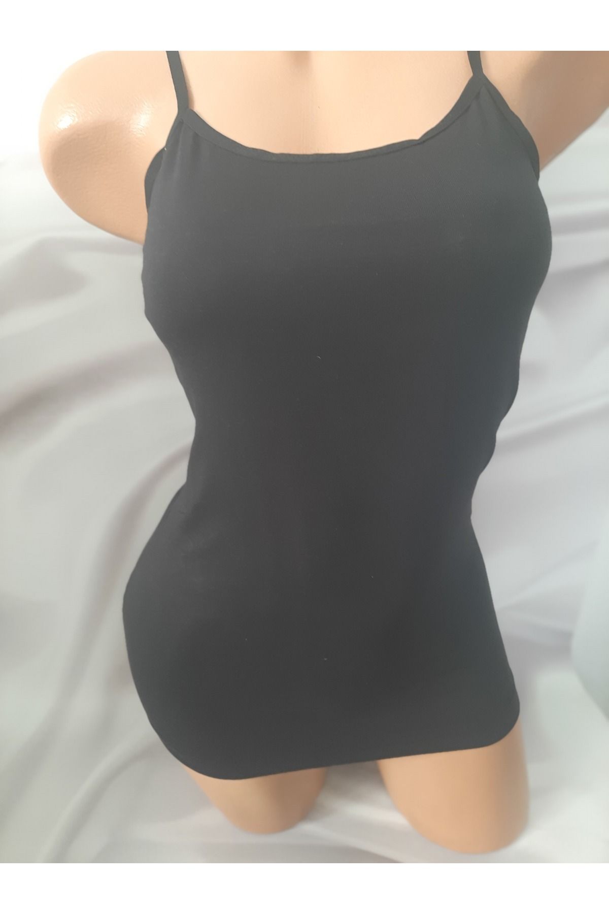 Butik Siyah pamuk tutku elastan ip askılı likralı kadın atlet