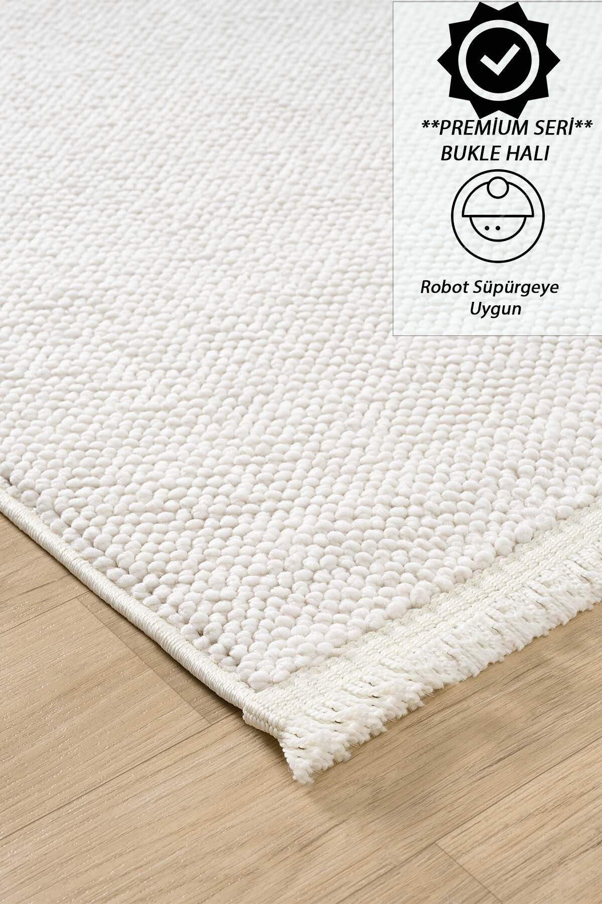 Raschel Carpet Beyaz Yumuşak Bukleli Loop Dokuma Oturma Odası Salon Halısı Yolluk