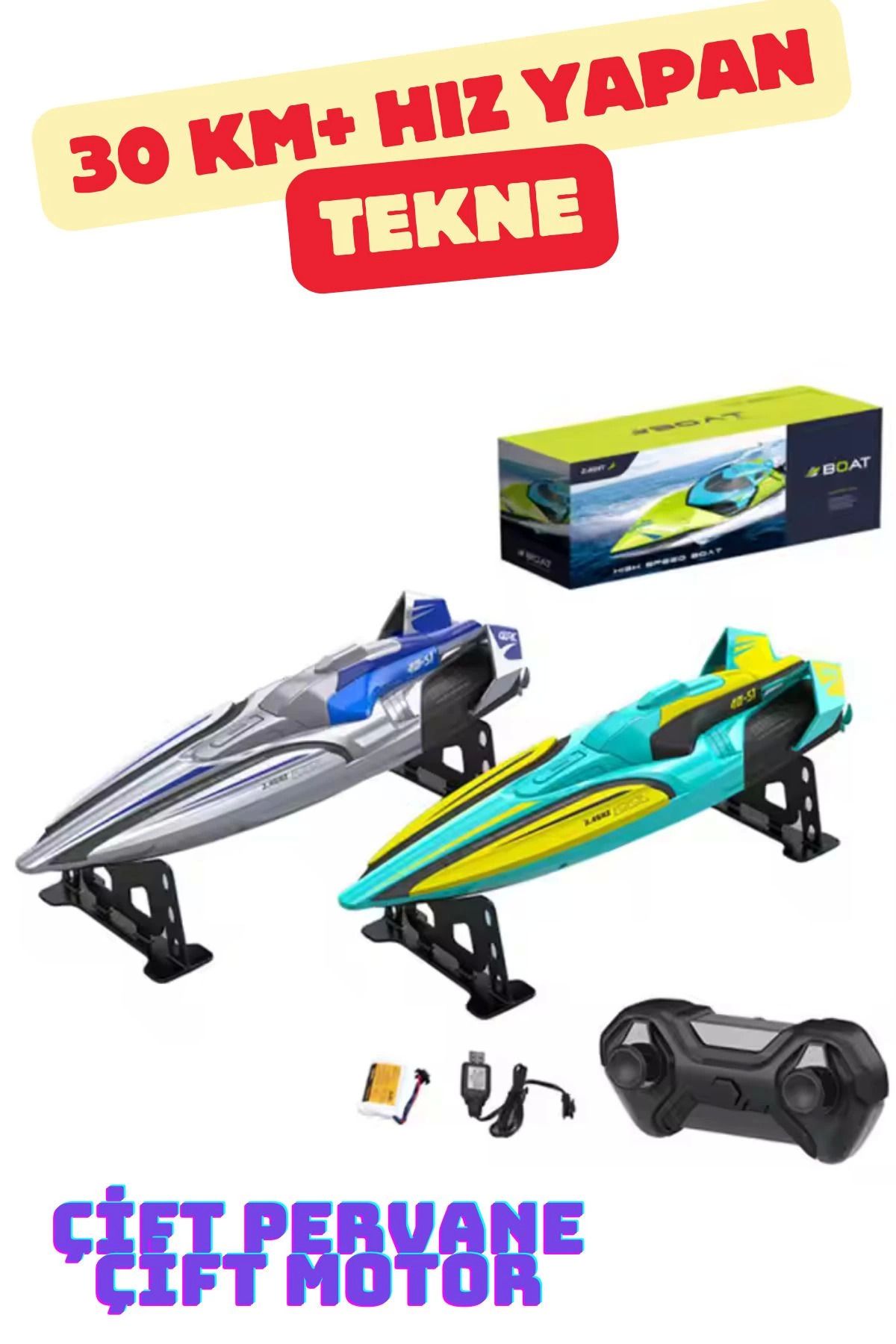 feifei Oyuncak RC Kumandalı Yüksek Hızlı Bot 30 km Hız Yapabilen Süper Hızlı Su Geçirmez Tekne Waterproof