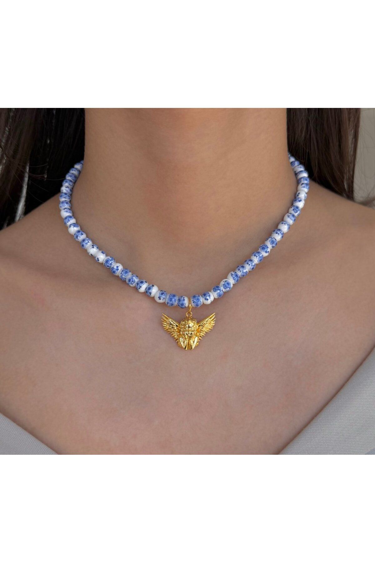 h&b design jewel Melek Detaylı Mavi Tasarım Kolye