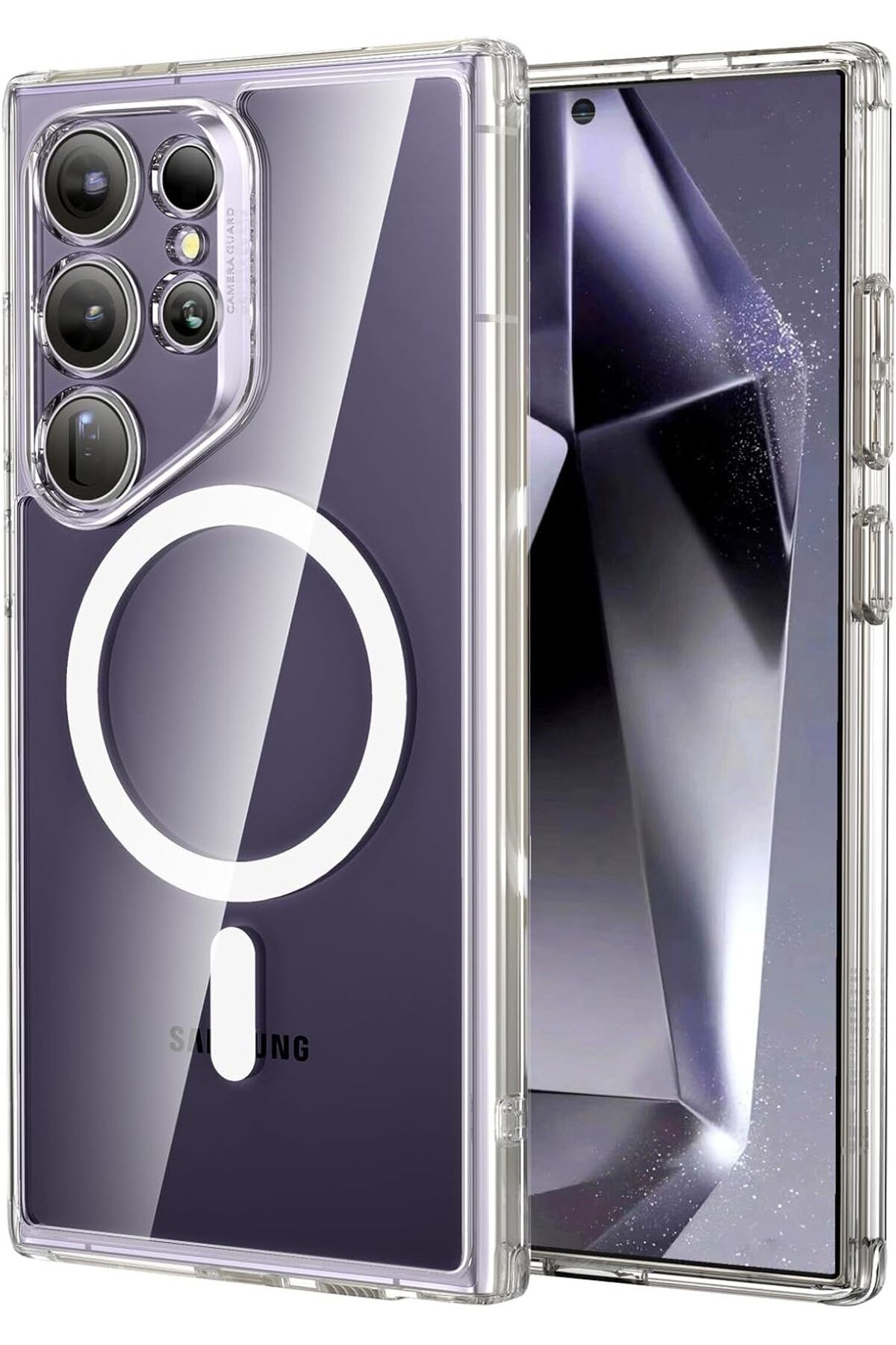 Posso Samsung Galaxy S24 Ultra Kılıf Şeffaf Magsafe Kenarları Silikon Arkası Sert Pc Kapak