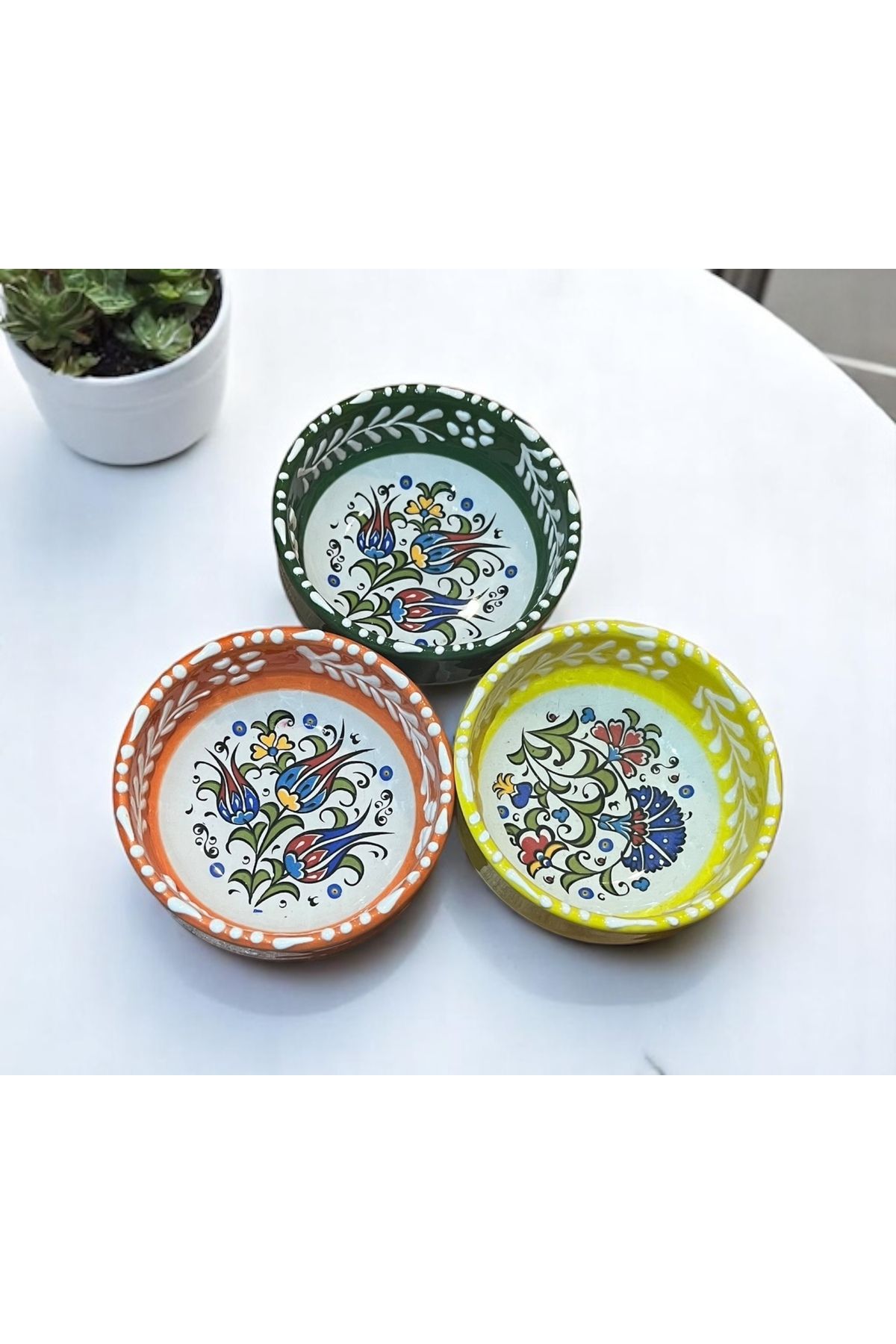 Giftorium Group Çini Motifli 3 Adet Çerezlik Sunumluk Sosluk Kahvaltılık Kase