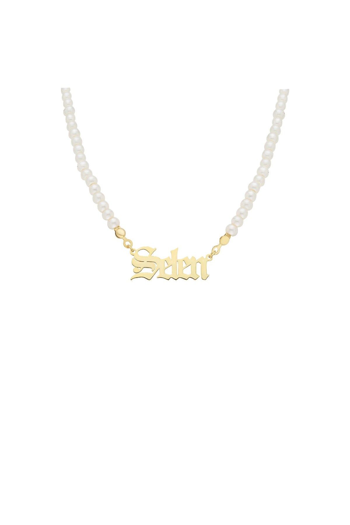 beonejewelry İNCİLİ OLD ENGLISH FONTLU KOLYE | 925 GÜMÜŞ