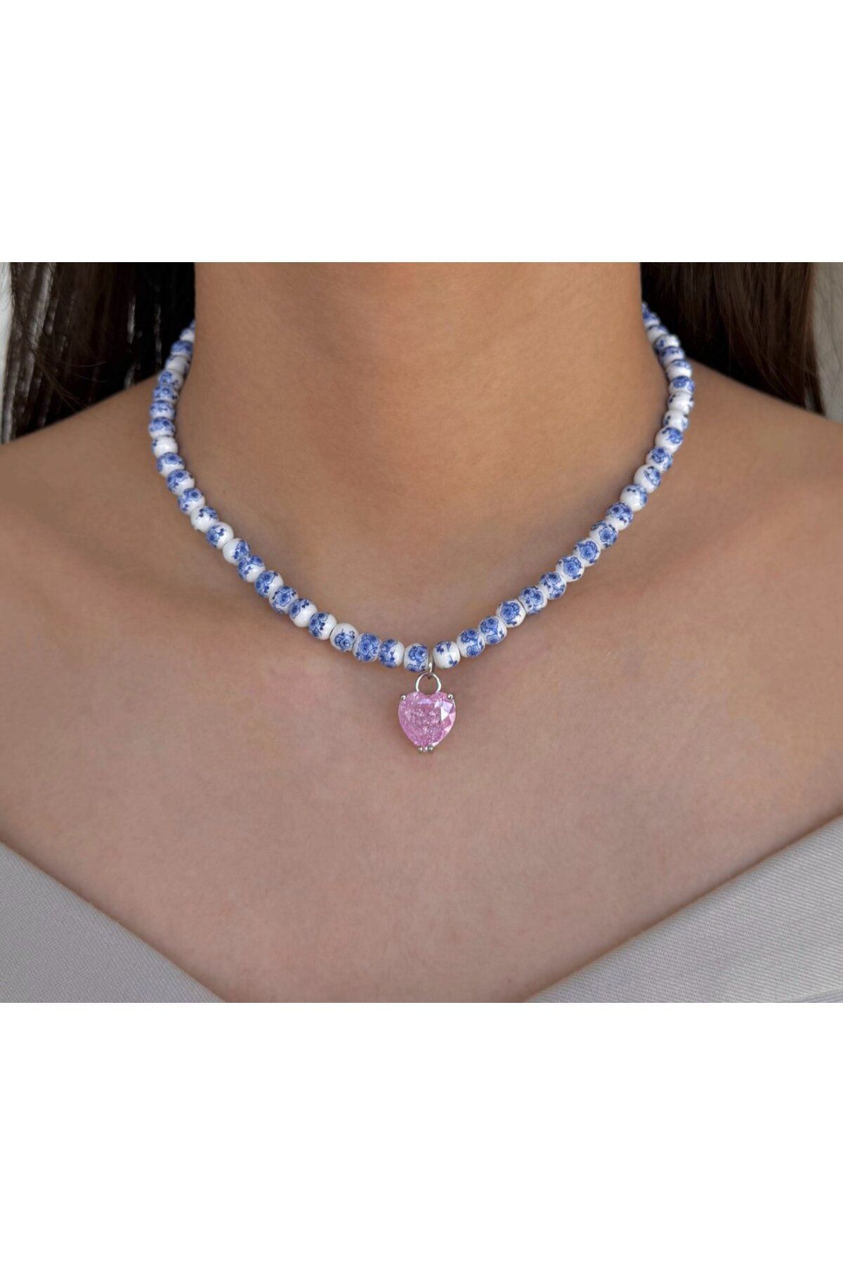 h&b design jewel Pembe Kalpli Mavi Tasarım Kolye