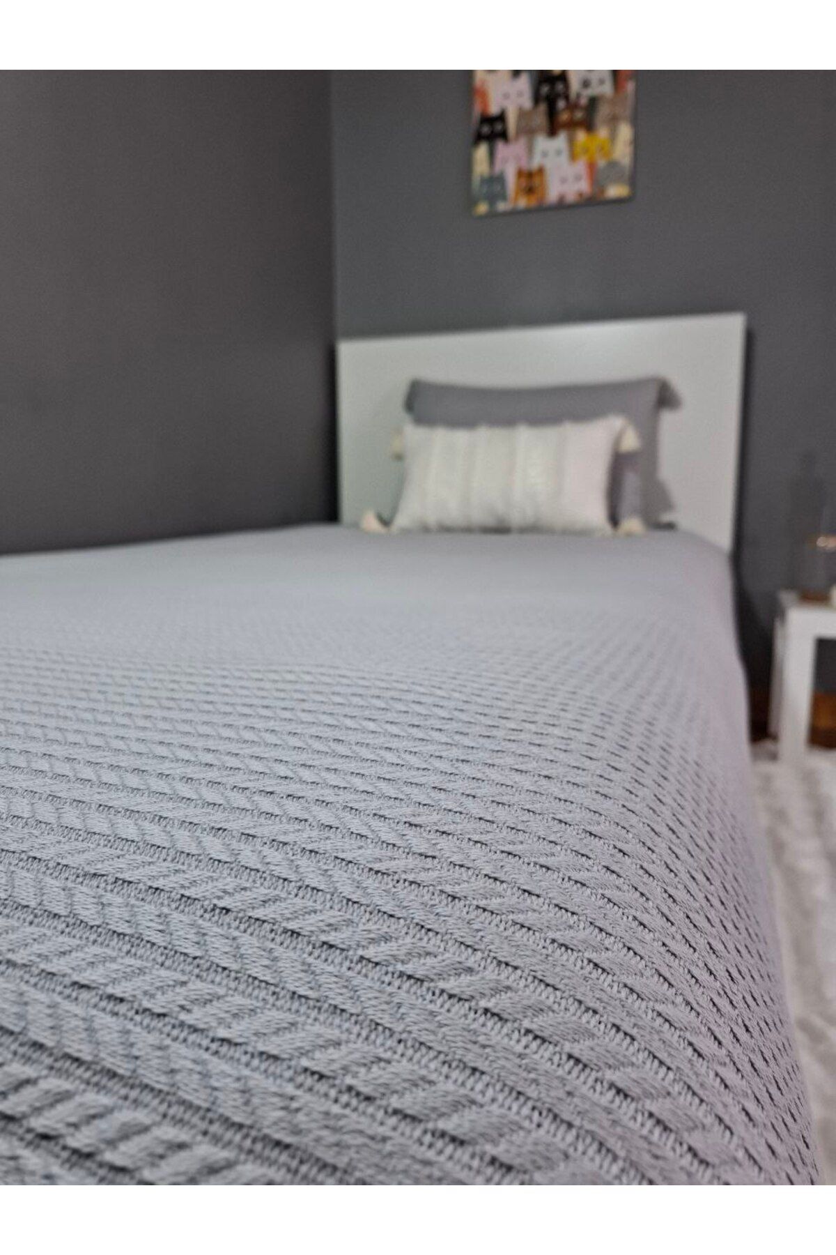 Home %100 Pamuk Örgü Pike Tek Kişilik Yatak Örtüsü 170 x 240 cm - 2