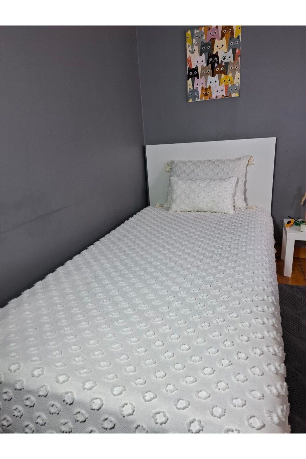 ARVA Home Tek Kişilik İncili Püsküllü Pike Yatak Örtüsü 170x230 Yastık 50x70
