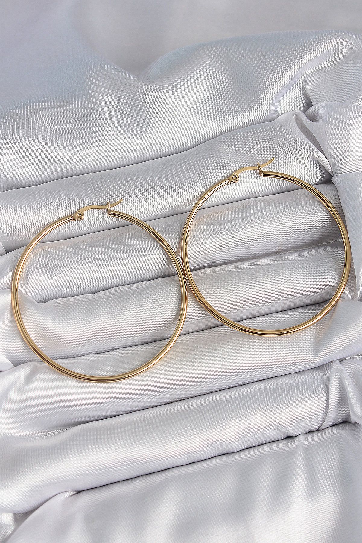 STYLE OF CARMEN 316 Çelik Gold Renk 53 mm Halka Model Kadın Küpe