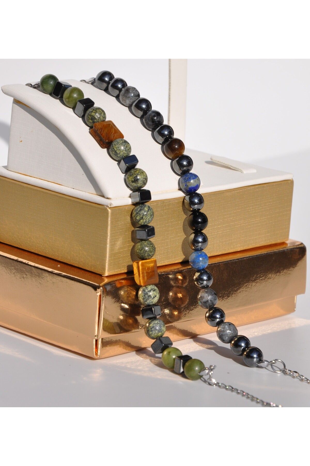 Nilfu Atelier KAPLAN GÖZÜ YEŞİM LAPİS LAZULİ DOĞAL TAŞ BİLEKLL