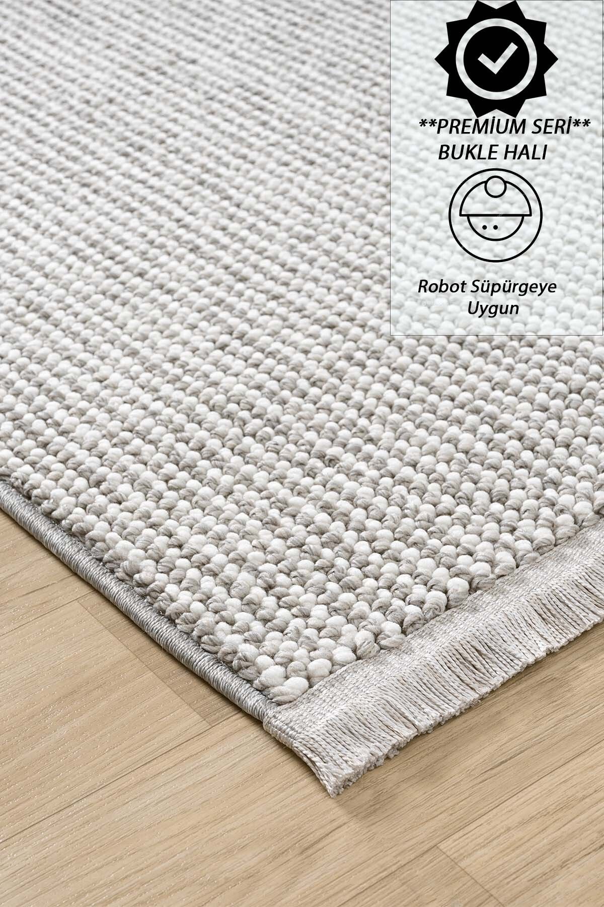 Raschel Carpet Gri Yumuşak Bukleli Loop Dokuma Oturma Odası Salon Halısı Yolluk