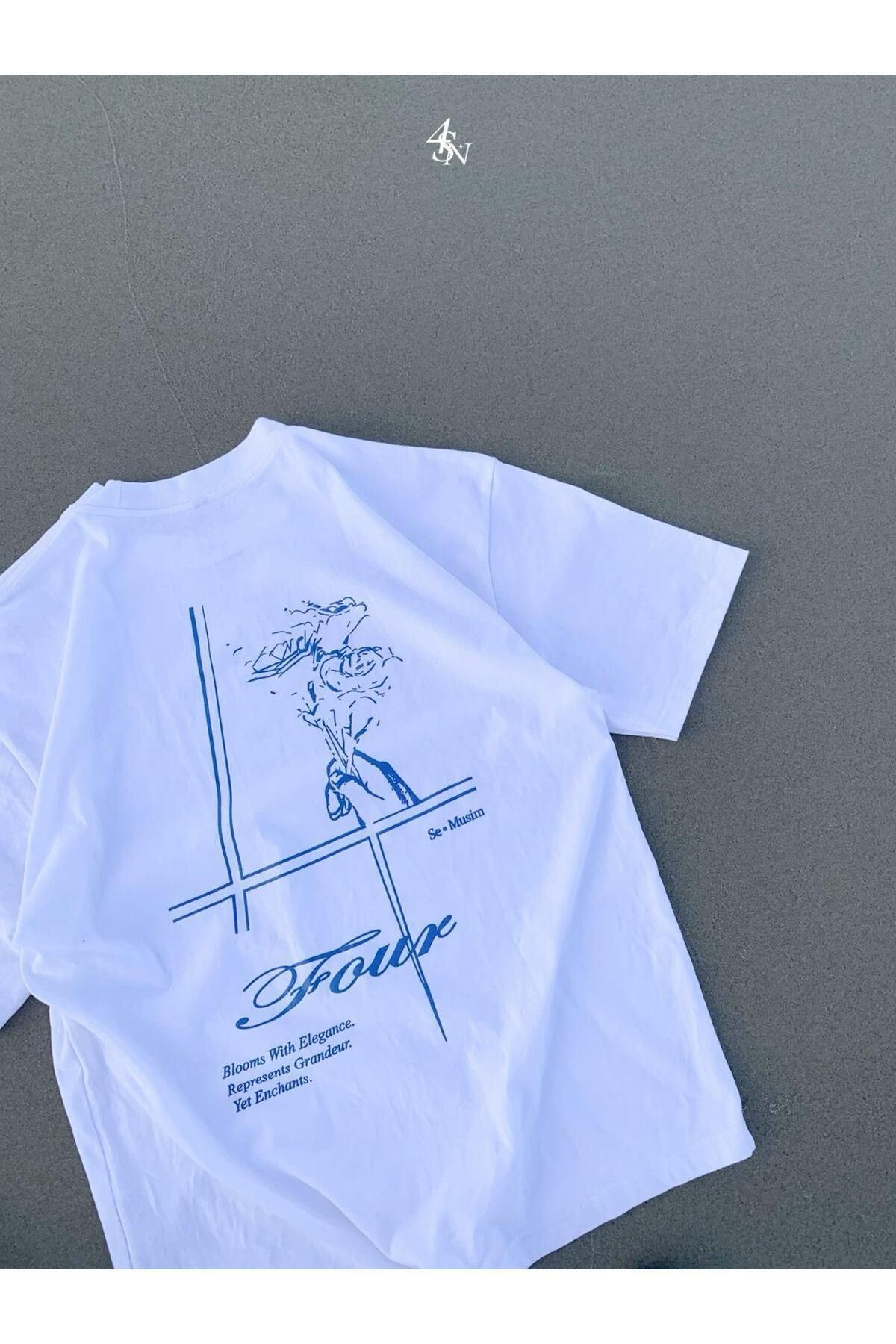 MANCY Unisex Four Se Musim Baskılı Oversize %100 Pamuk T-shirt