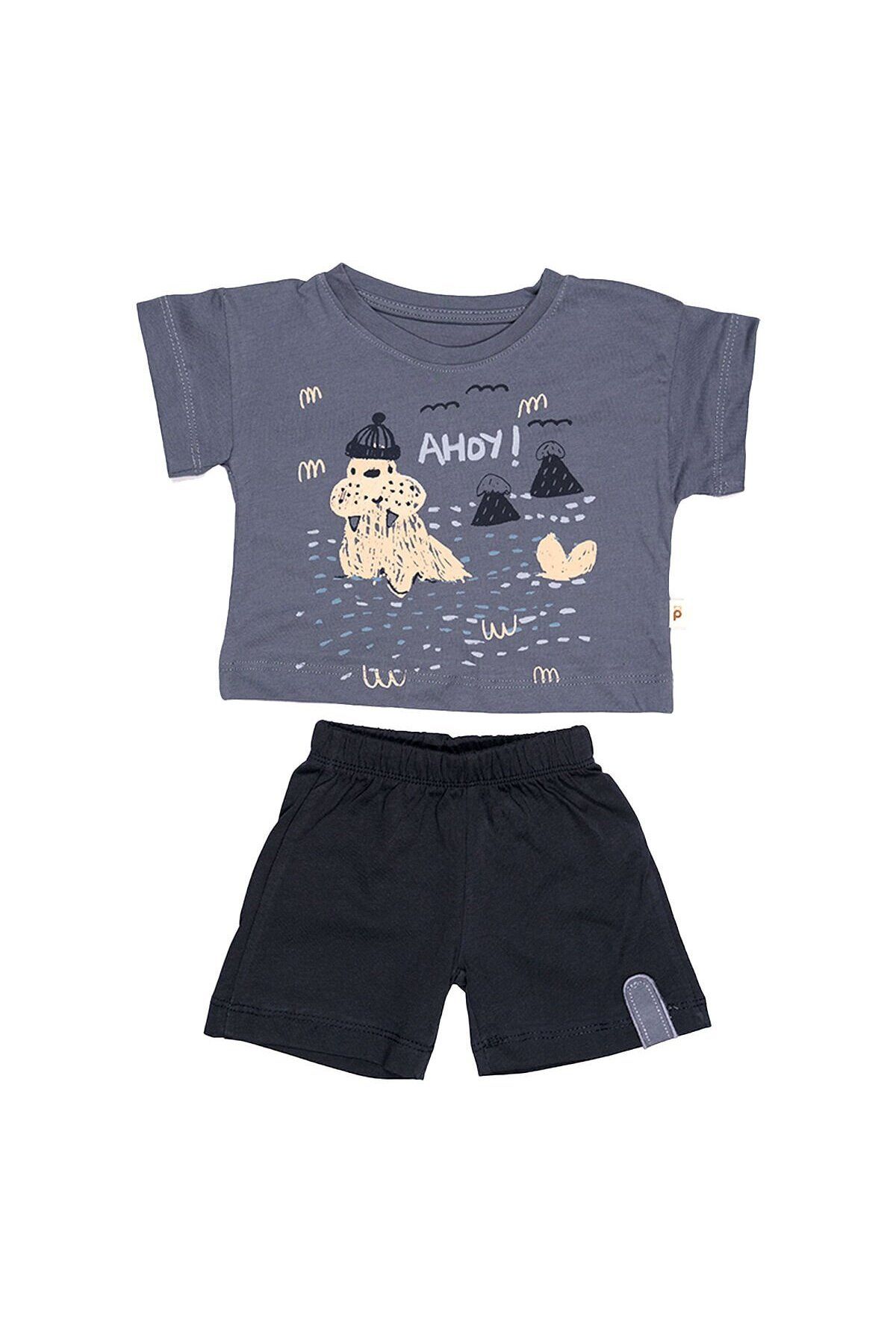 Pookie Yazlık Ahoy Erkek Bebek Şortlu Takım - Denizci Temalı Tişört ve Şort