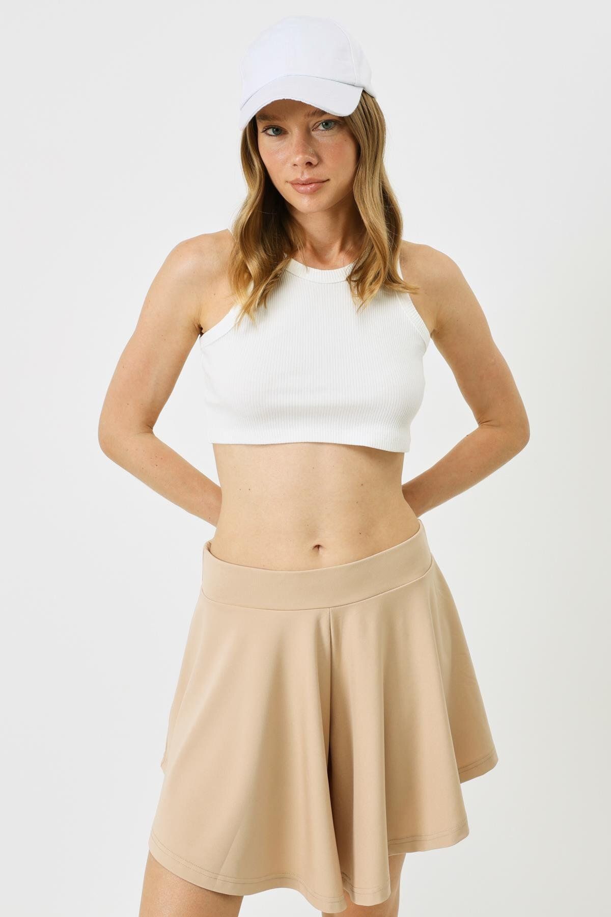 C&City-Flexible, gerippte Mini-Crop-Unterhemden für Damen – Neckholder, Ecru 924 2