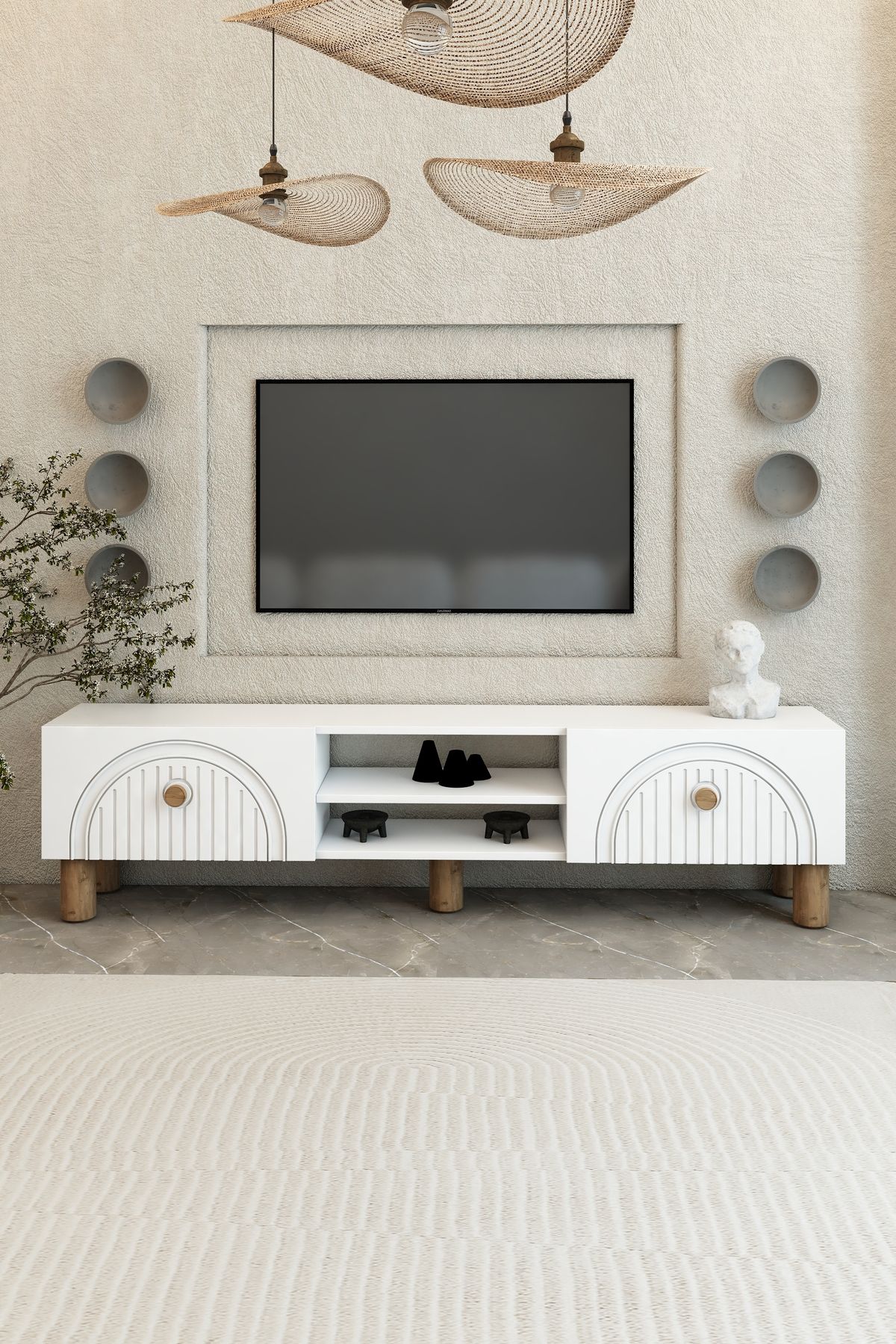 izcodesign 150 cm(Mdf Membran mdf kapaklı)raflı Bohem Tv sehpa-ünitesi