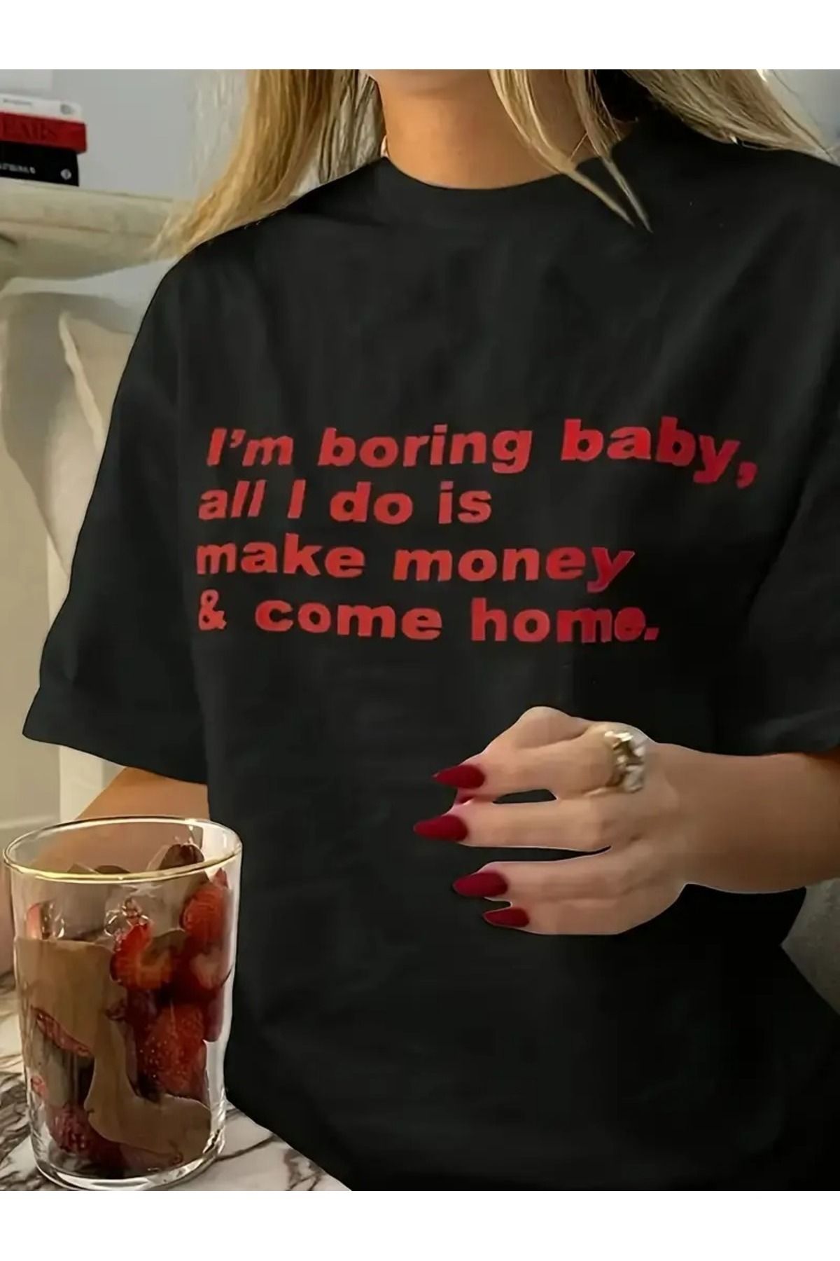 MANCY Unisex I am Boring Baby Baskılı Oversize %100 Pamuk T-shirt