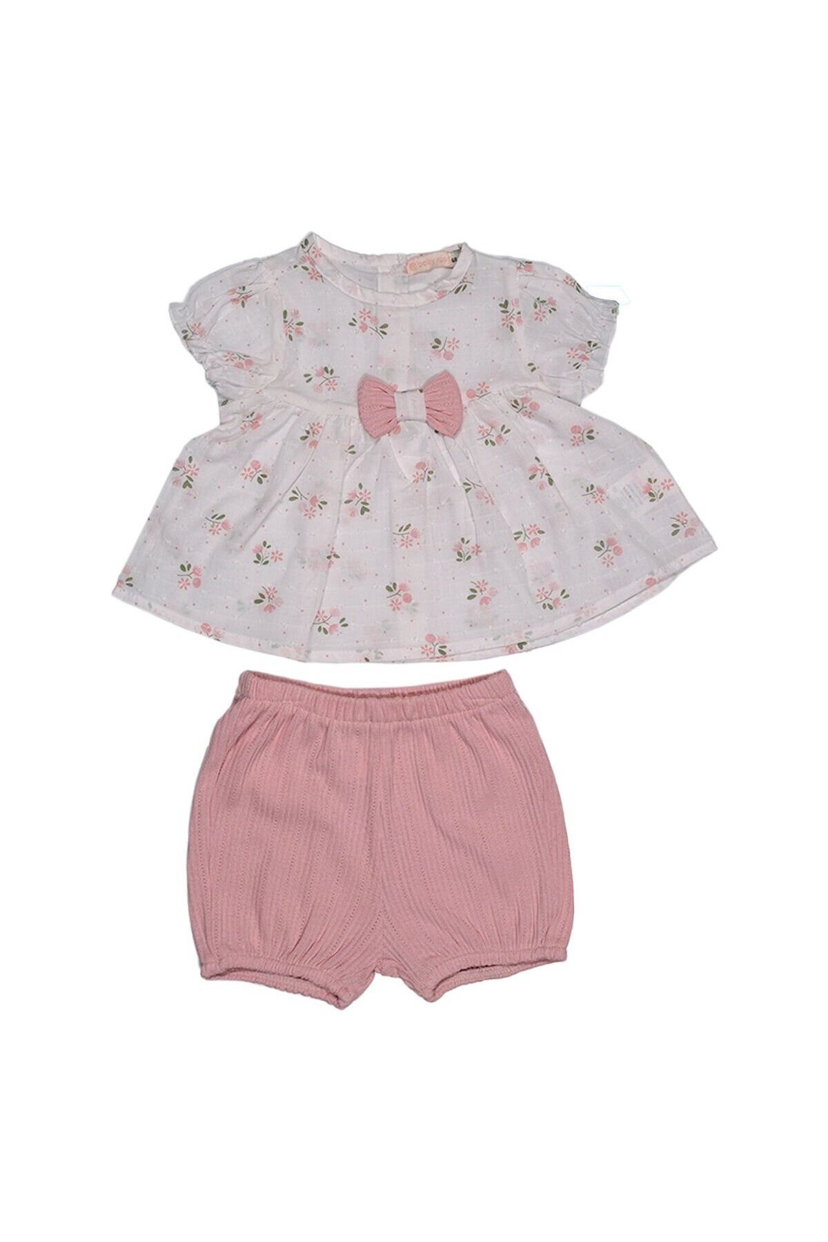 Baby Rose Çiçek Desenli Kız Bebek Takım - Çiçek Desenli Fırfırlı Üst ve Bloomer Şort