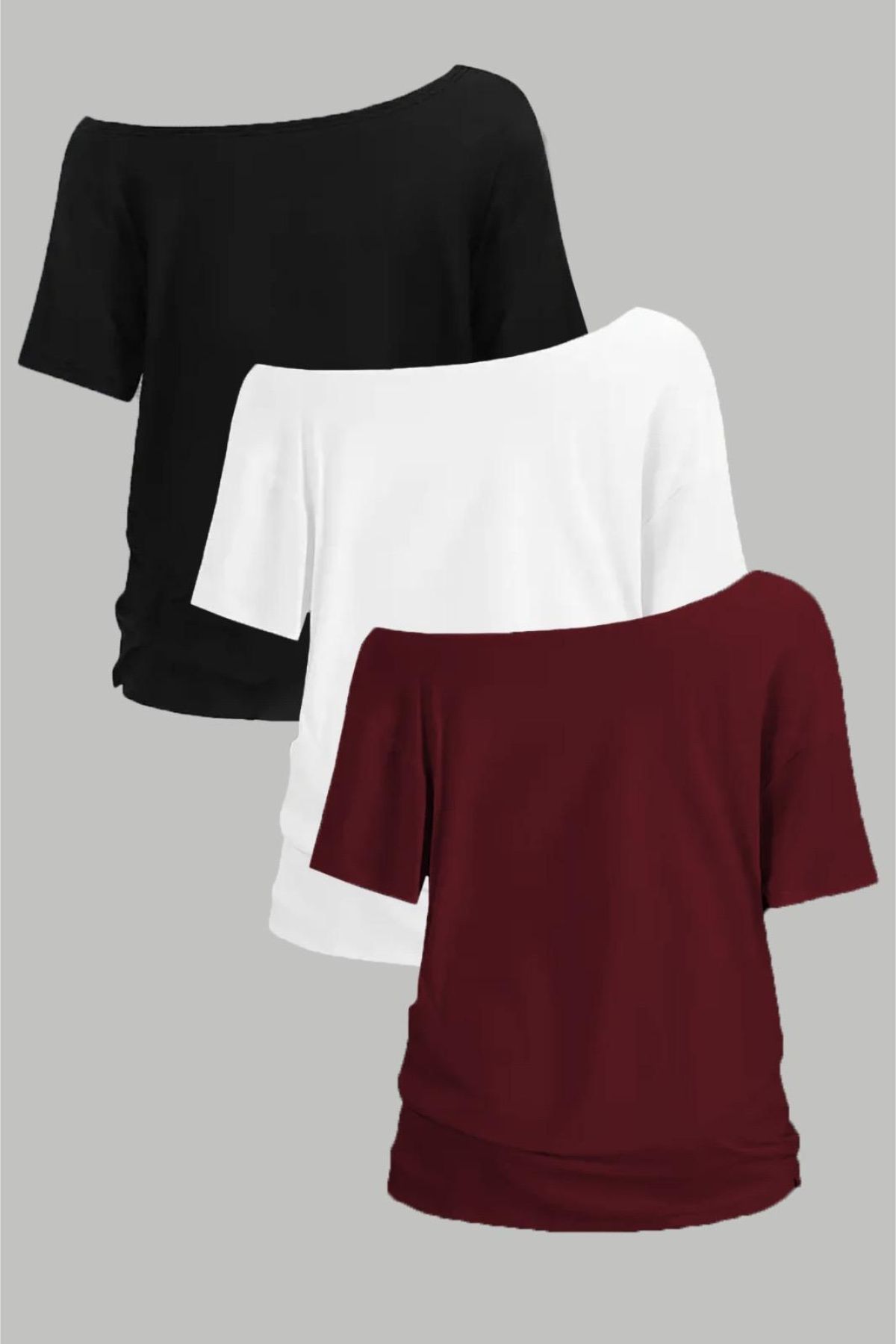 MANCY Kadın Düşük Omuz Kayık Yaka 3'lü T-shirt Set