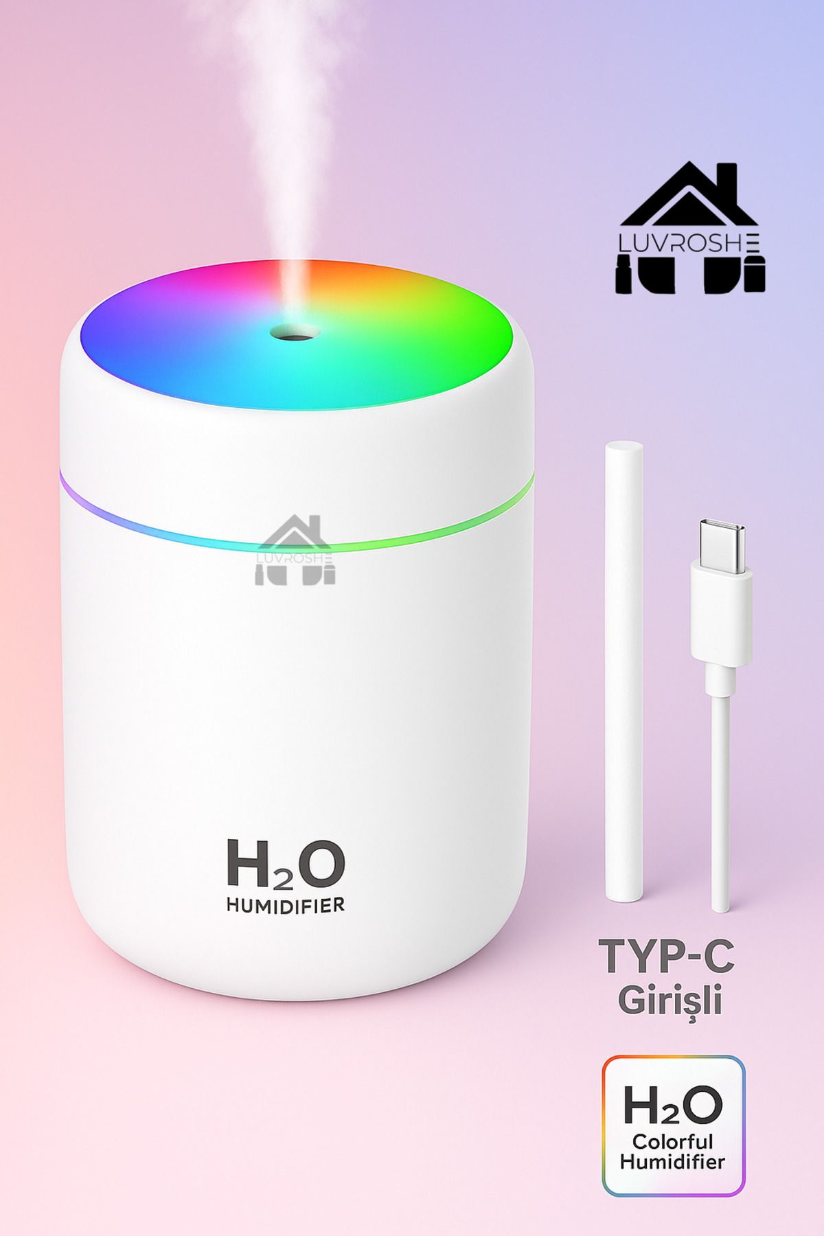 H2o YENİ TYPE-C girişli 300 Ml Ultrasonik Hava Nemlendirici Buhar Makinesi Ve Aroma Difüzörü H2O
