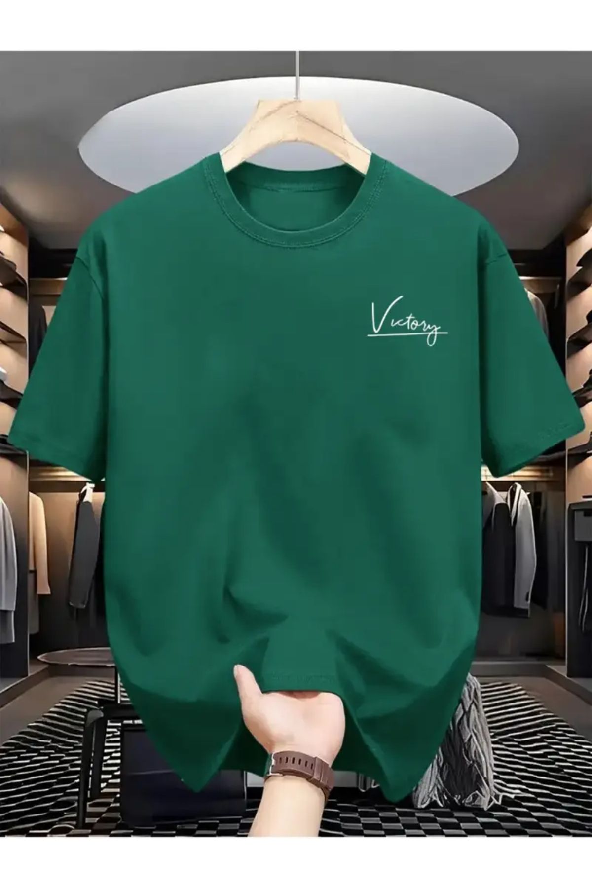 MANCY Büyük Beden Unisex Victory Baskılı Oversize T-shirt