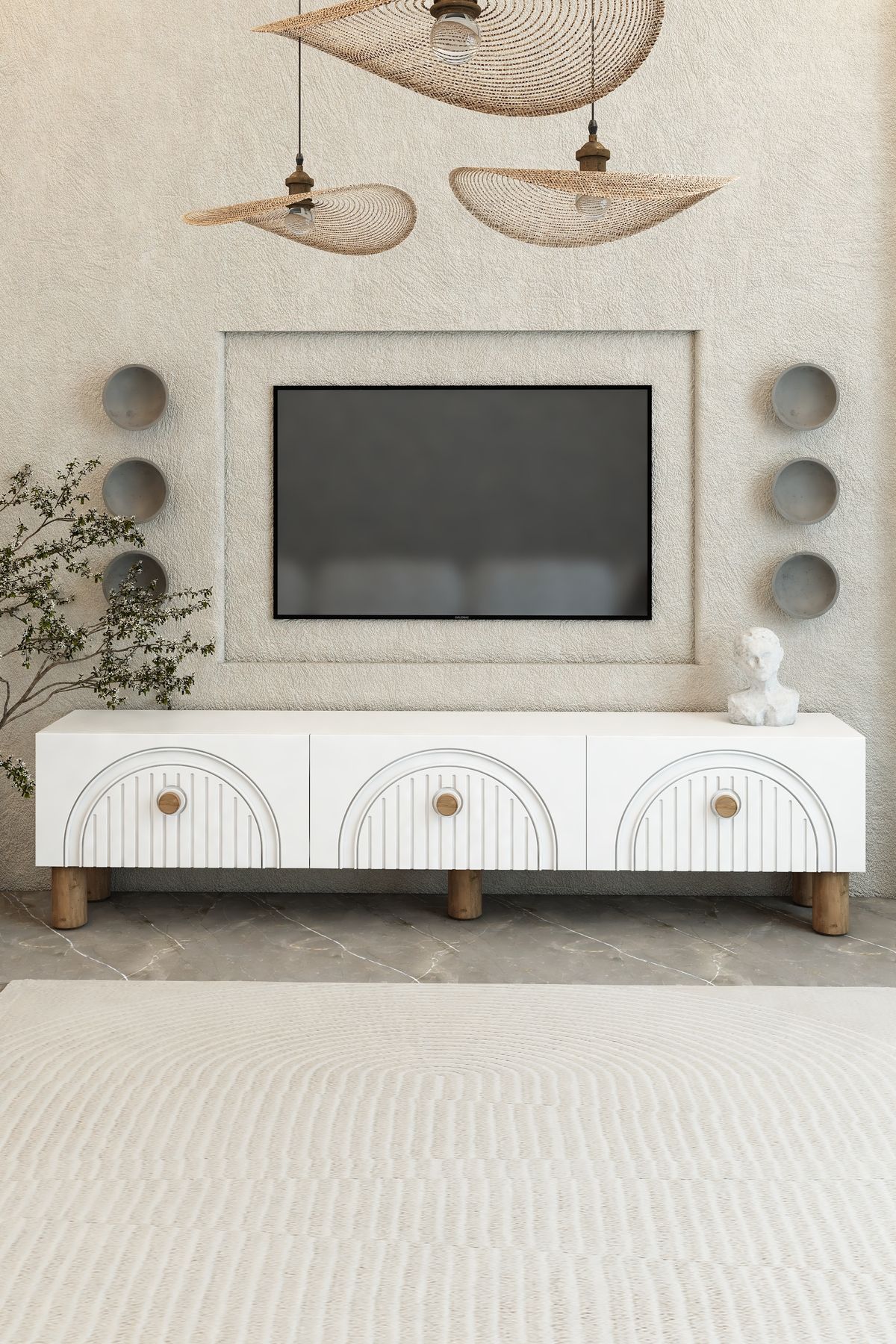 izcodesign 150 cm 3 kapaklı(Mdf membran kapaklı) Bohem tv sehpa-ünitesi
