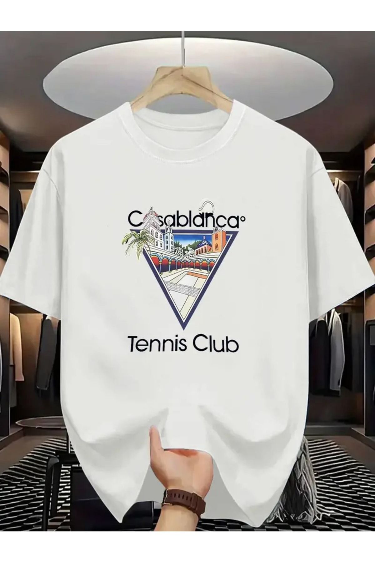 MANCY Unisex Tennis Club Casablanca Baskılı Oversize %100 Pamuk T-shirt