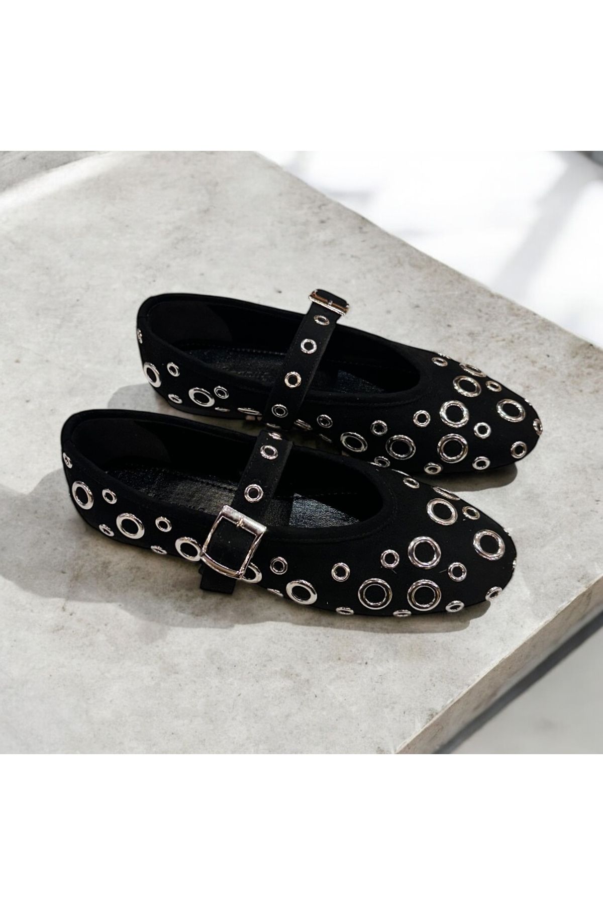 runa shoes Kuşgözü detay süet babet