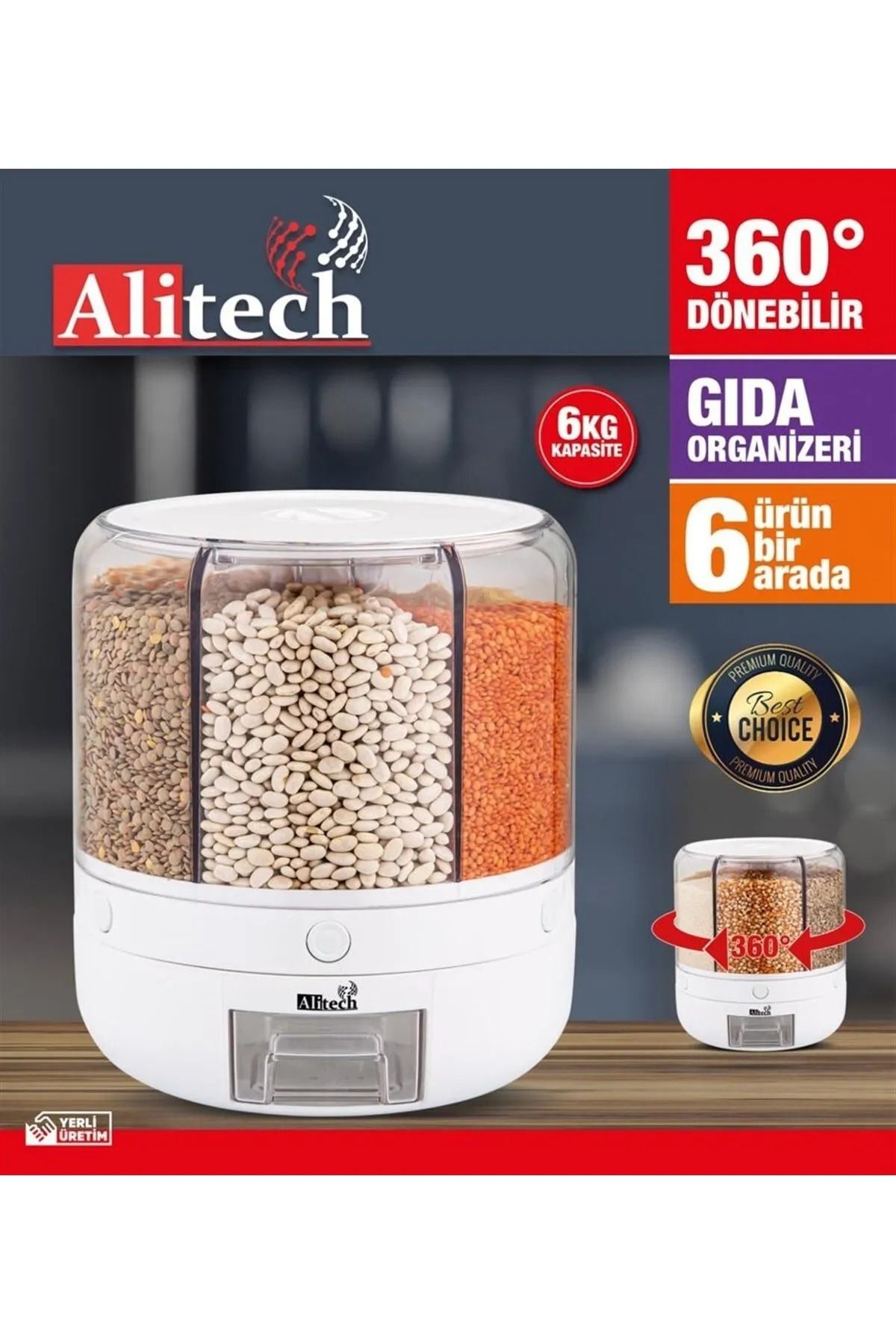 ALİTECH Alitech 6 Kg kapasiteli 360 Derece dönebilen 6 gözlü organizer saklama kabı