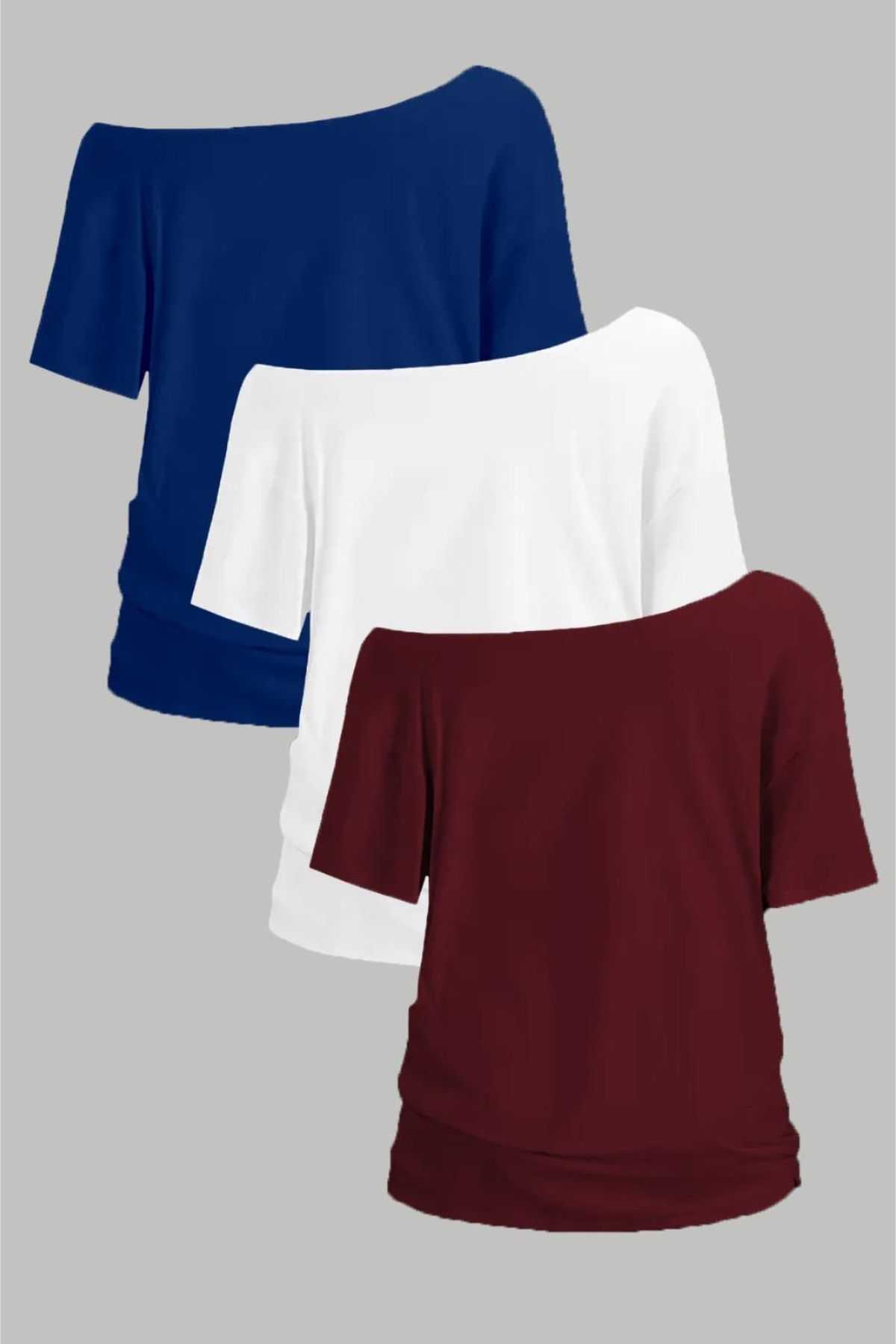 MANCY Kadın Düşük Omuz Kayık Yaka 3'lü T-shirt Set