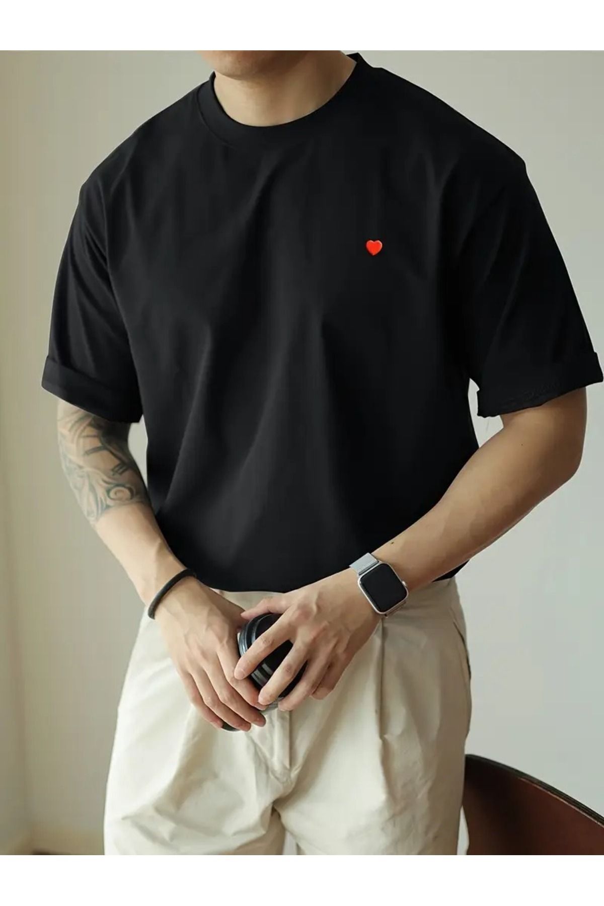 MANCY Unisex Kalp Baskılı Oversize %100 Pamuk T-shirt