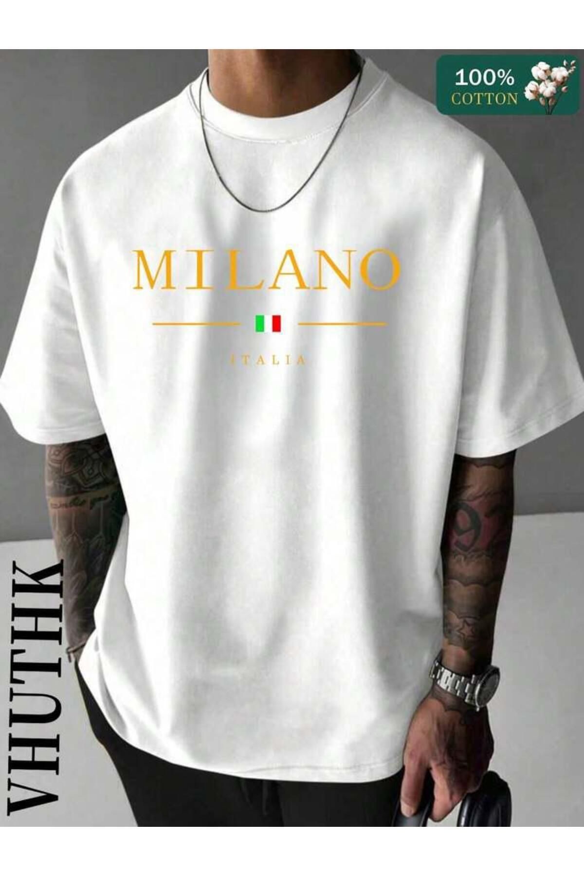 MANCY Unisex Milano Baskılı Oversize %100 Pamuk T-shirt