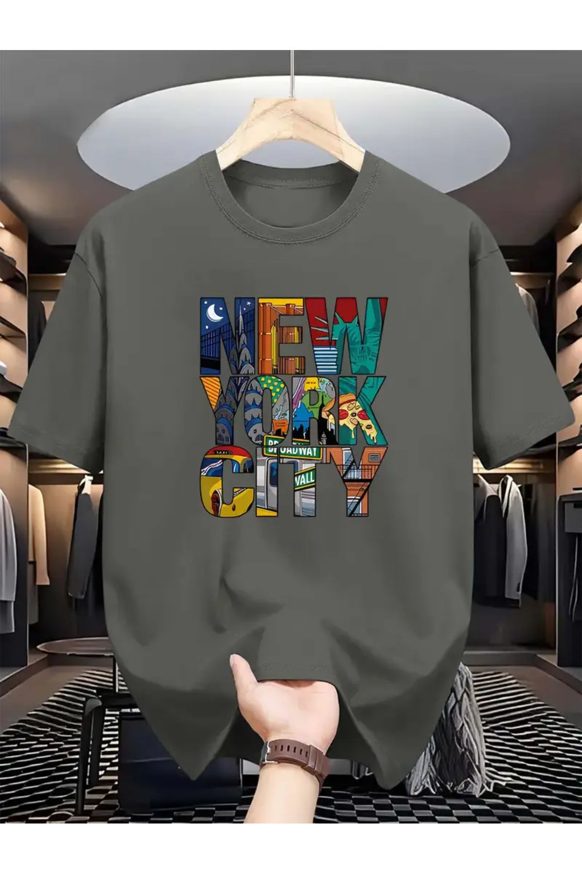 MANCY Büyük Beden Unisex NY City Baskılı Oversize T-shirt