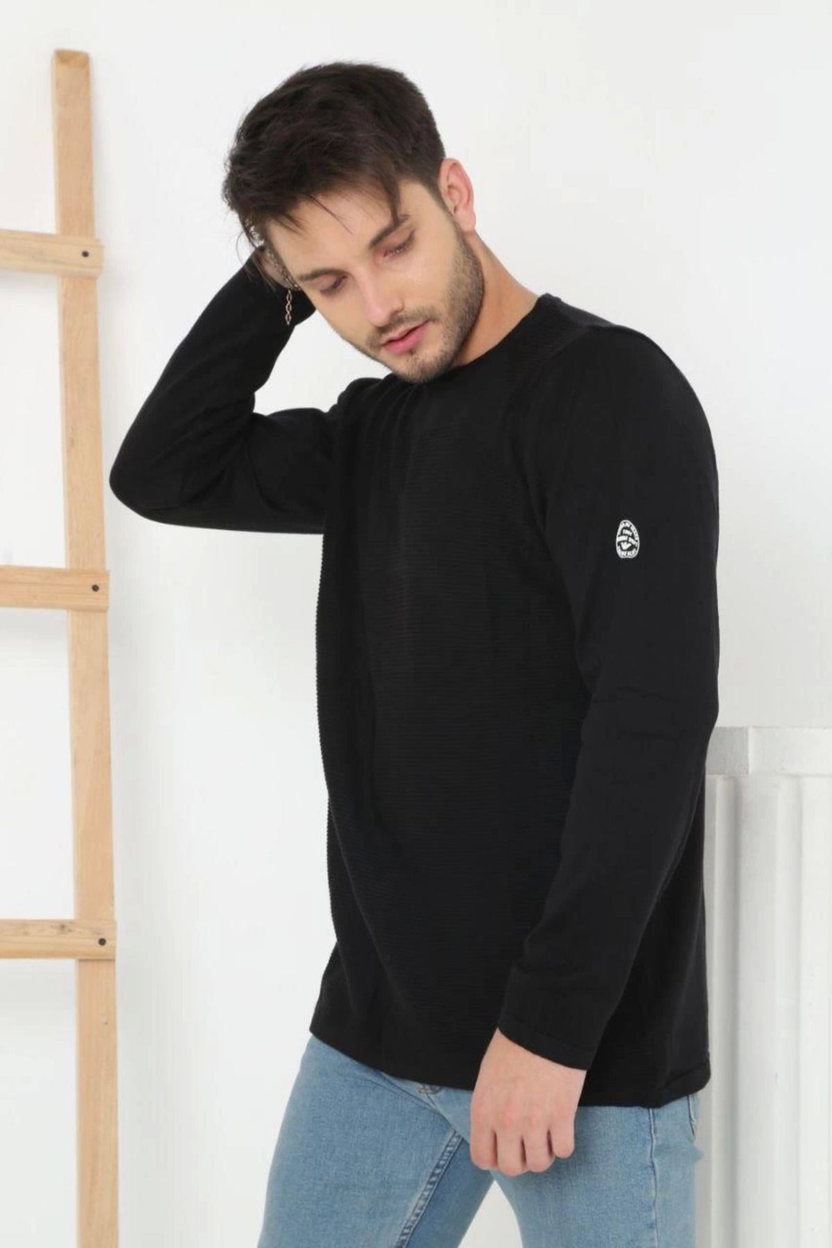 Pink Stil Erkek Biskilet Yaka Kolu Armalı - Siyah Pink Stil