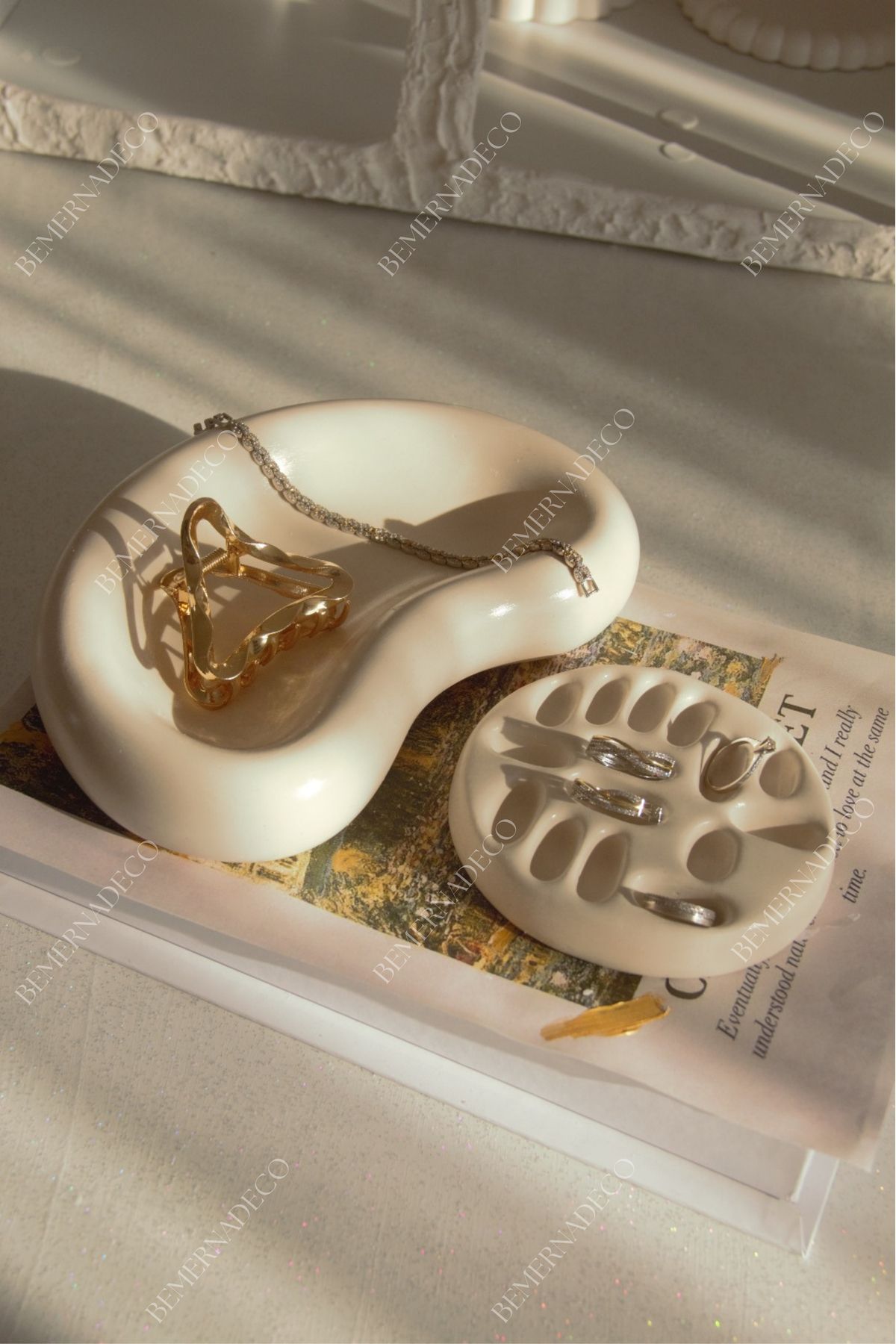 Bemerna Deco Dekoratif Takı Tabağı Seti, Yüzüklük, Küpelik, Takı Ürün Çekim Tabağı, Anahtarlık, (VERNİKLİ)