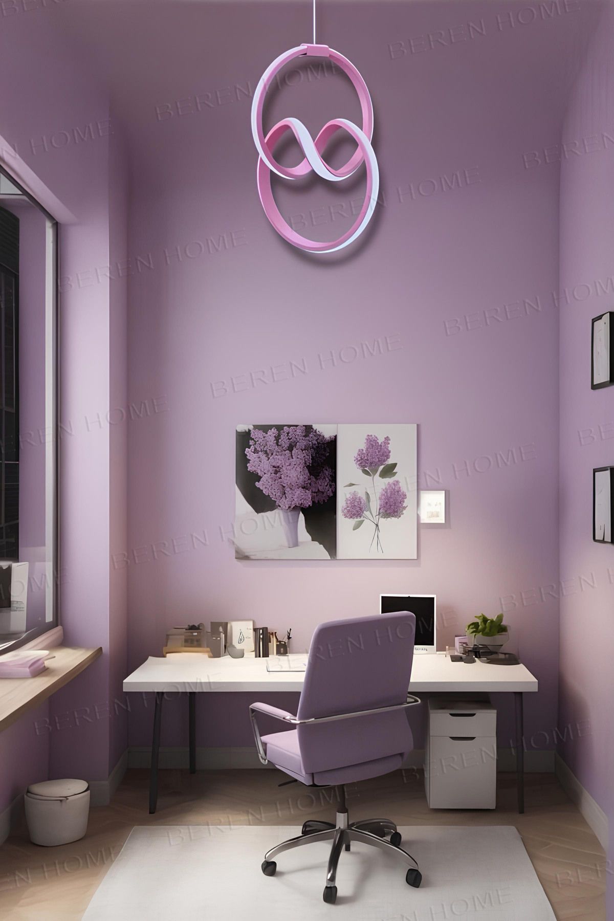 BEREN HOME Eva Pembe Tek Renk Modern Sarkıt Led Avize