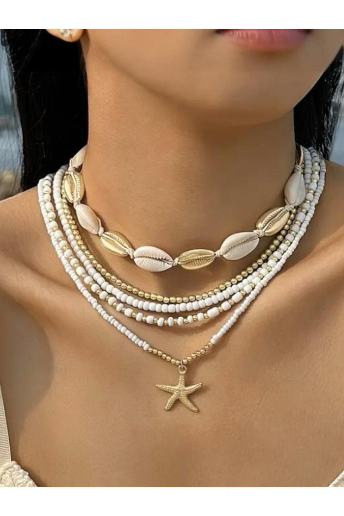 Mialos Heart 5 Parça Moda Plaj Günlük Tatil Denizyıldızı Kolye Seti Bohem Tarzı Pirinç Boncuk Alaşım Kolye